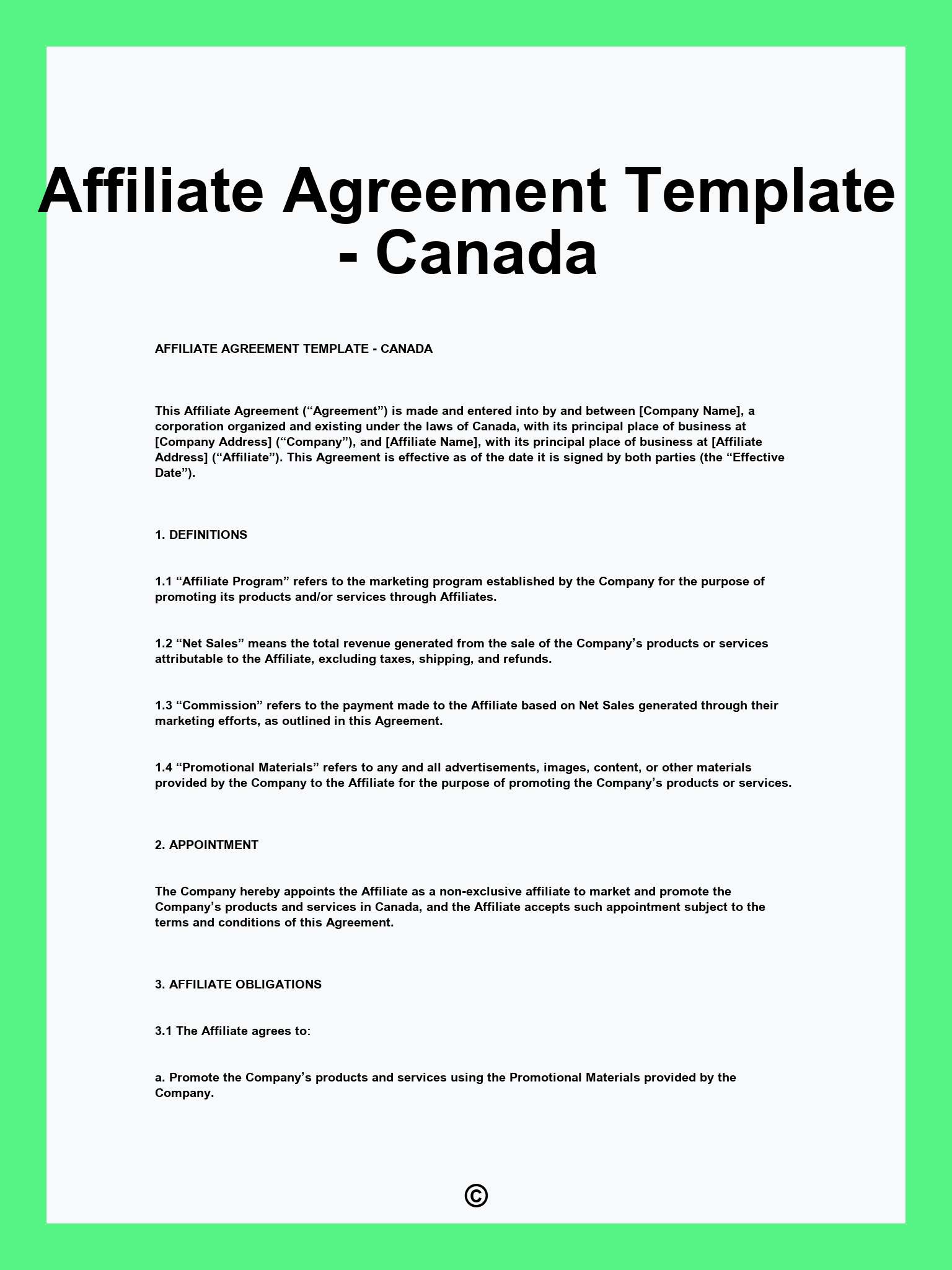 Affiliate Agreement Template - Canada