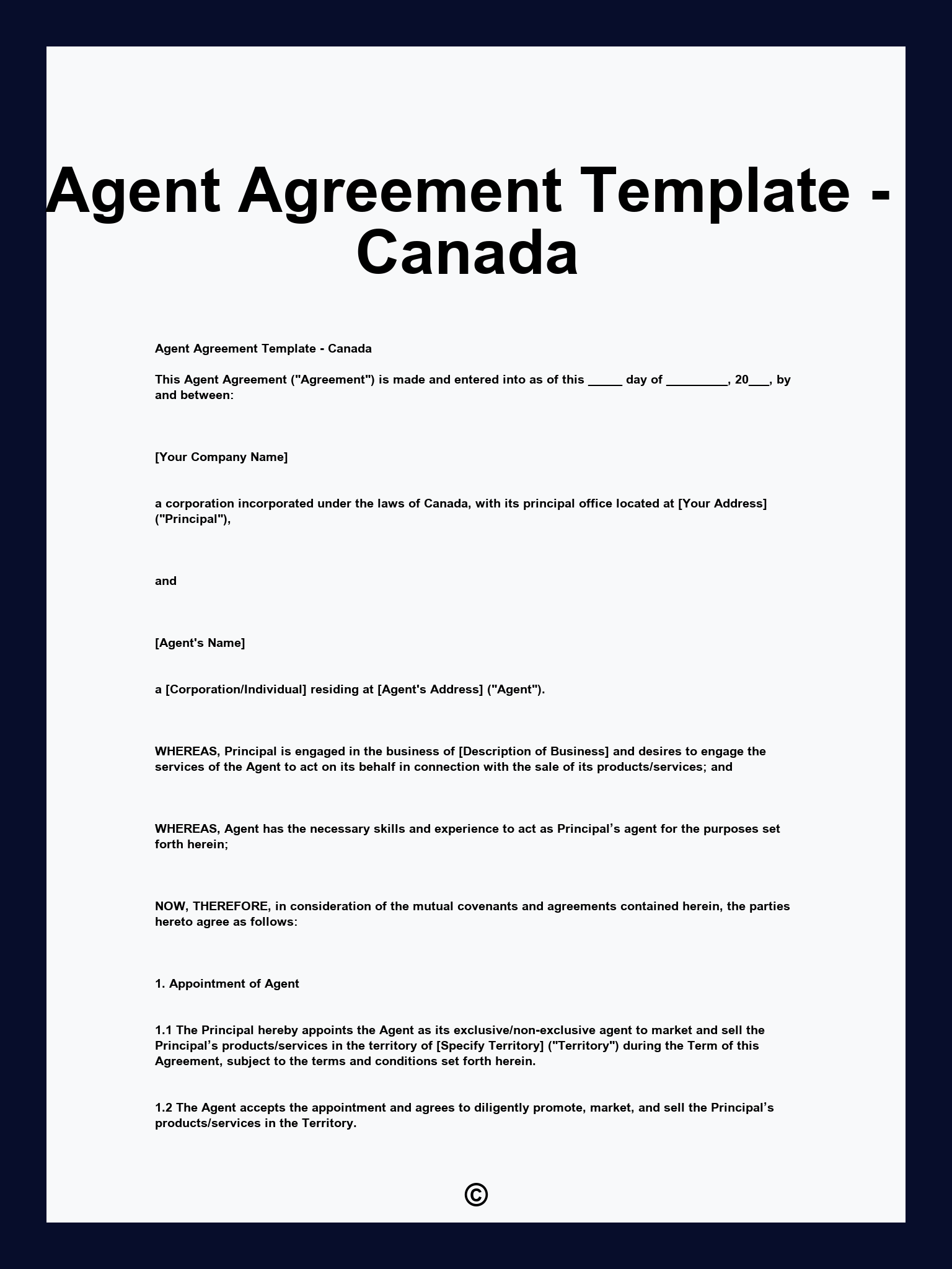 Agent Agreement Template - Canada