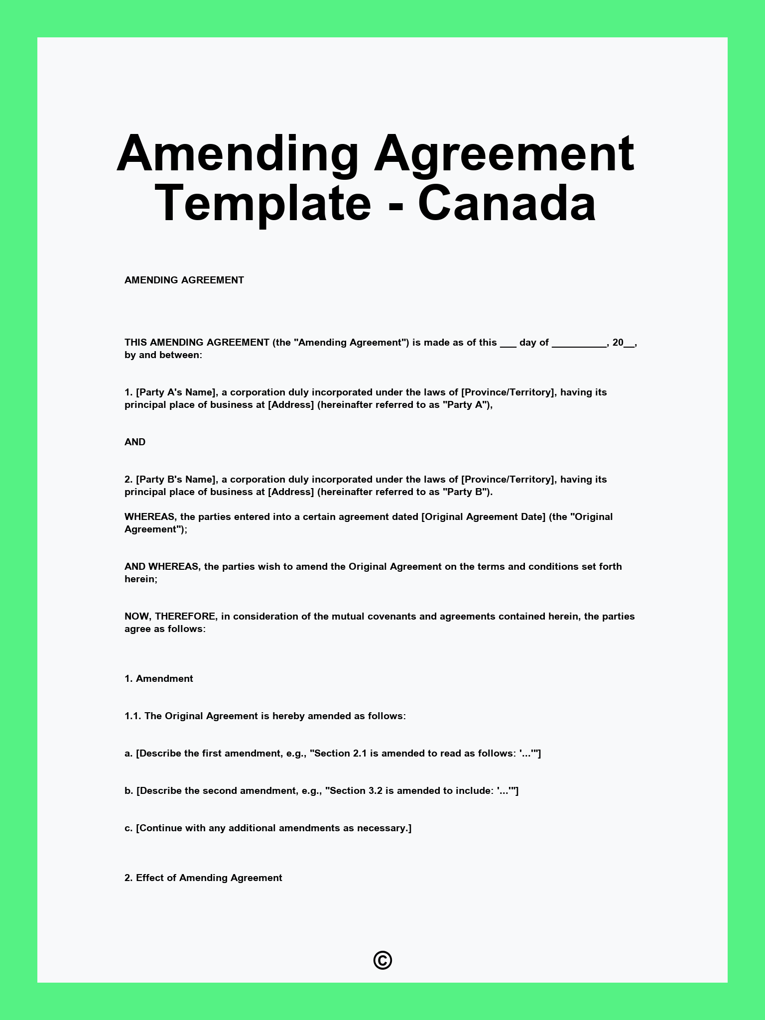 Amending Agreement Template - Canada