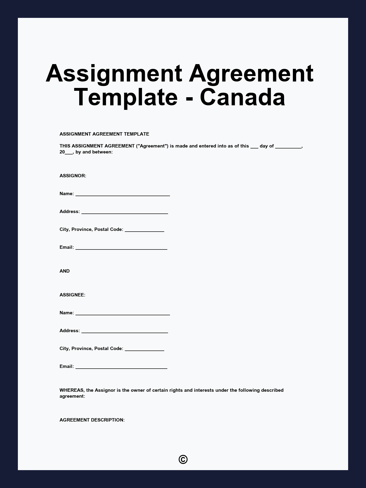 Assignment Agreement Template - Canada