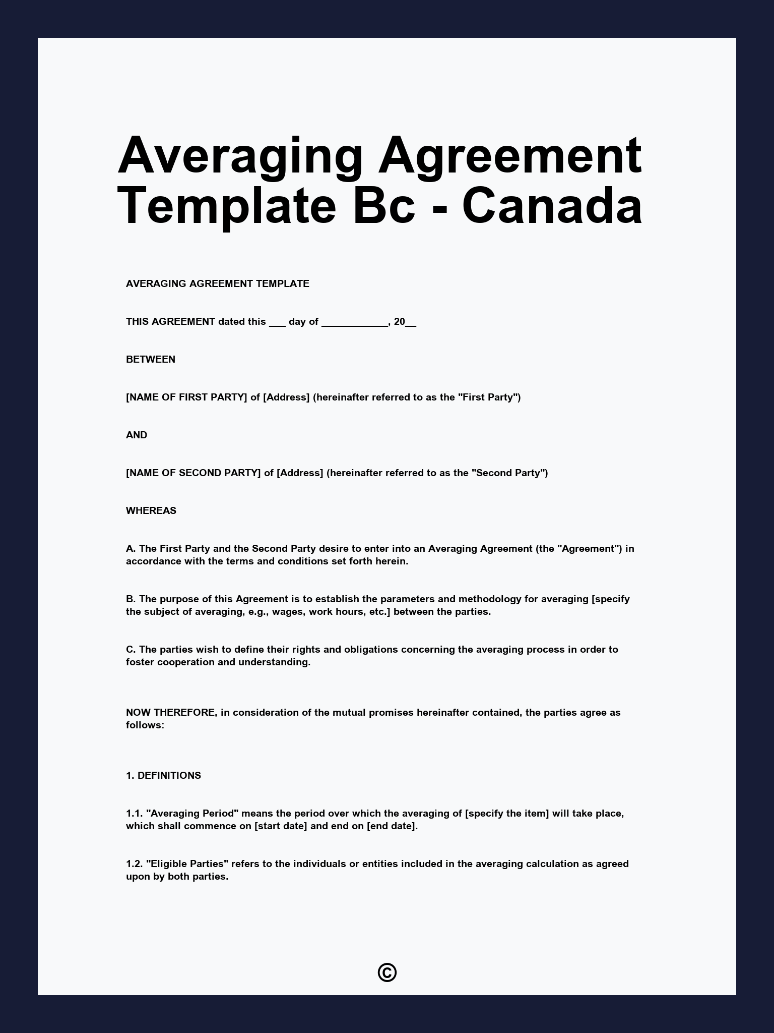 Averaging Agreement Template Bc - Canada