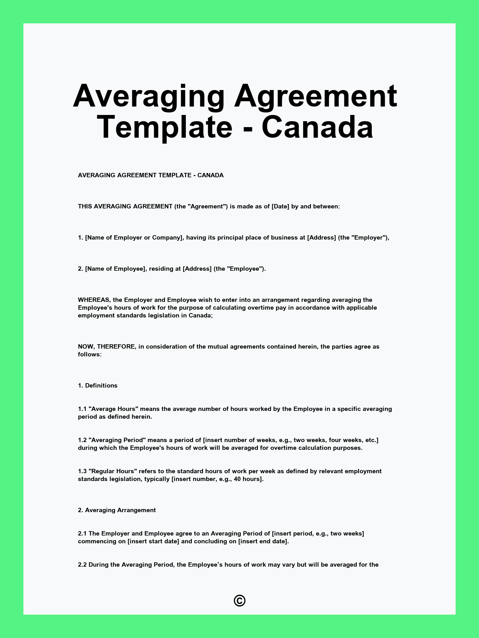Averaging Agreement Template - Canada