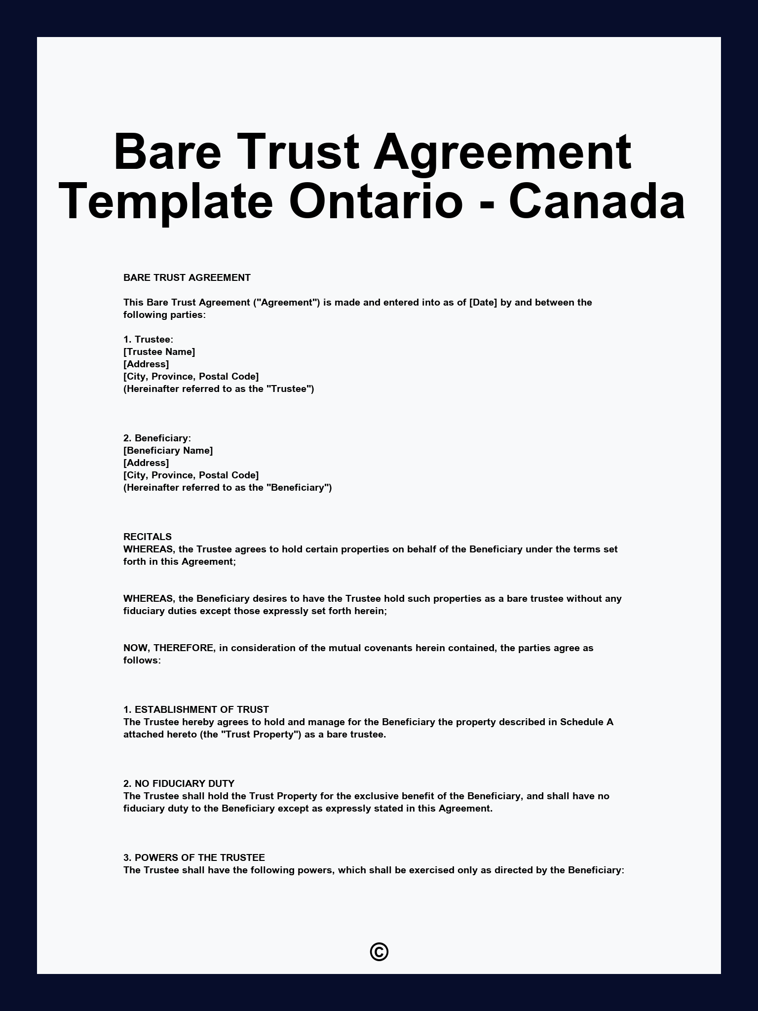 Bare Trust Agreement Template Ontario - Canada