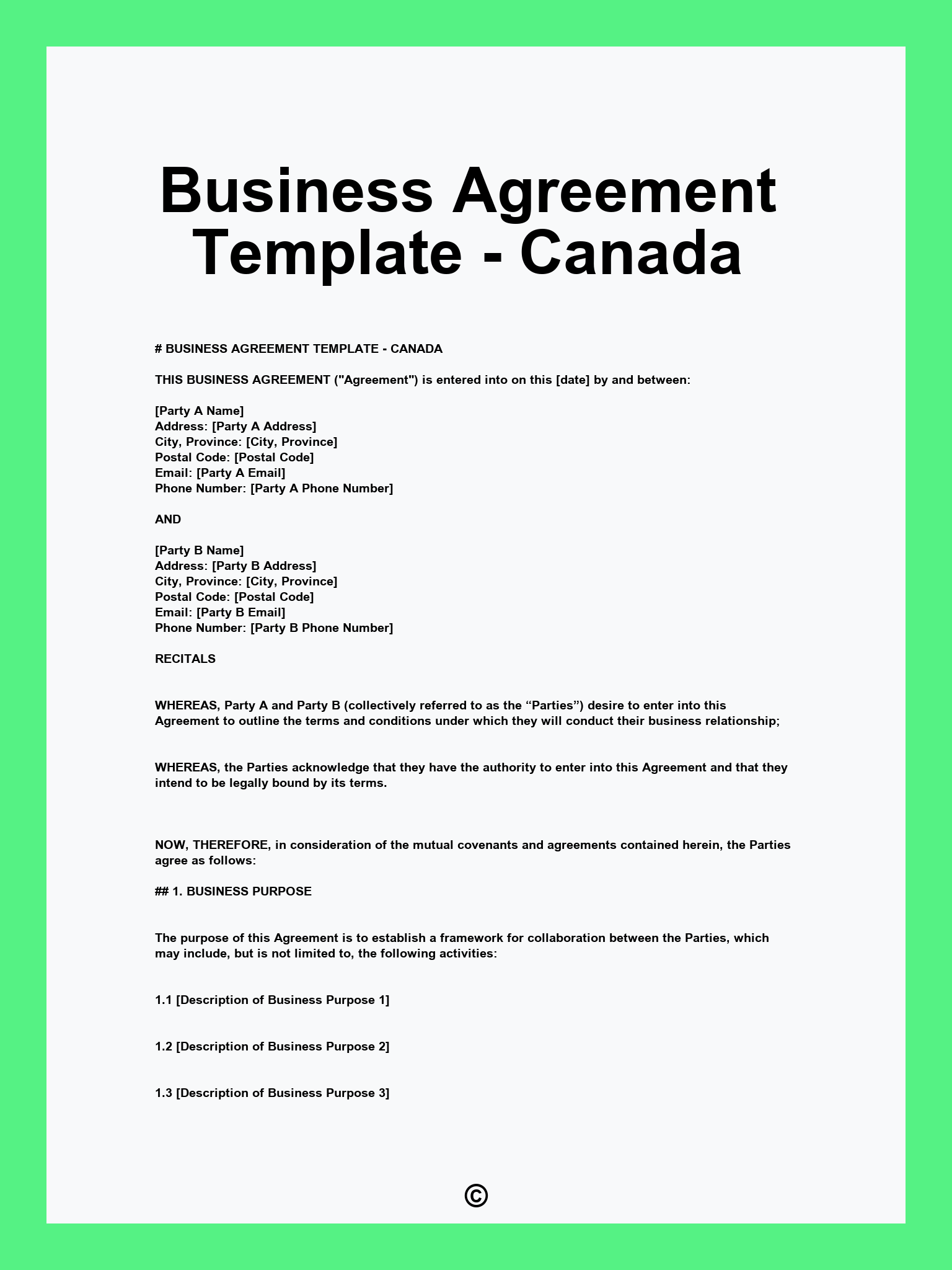 Business Agreement Template - Canada