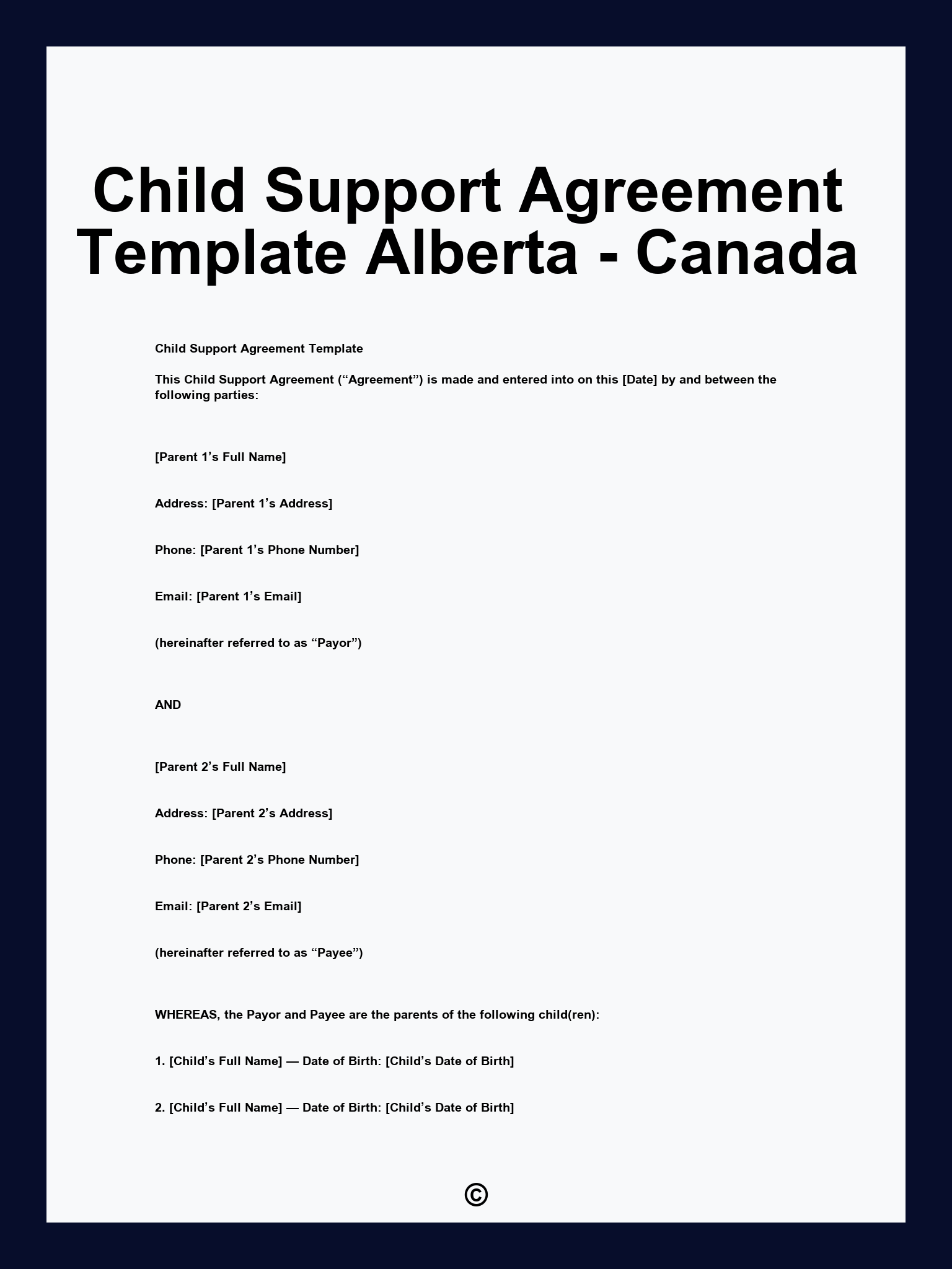 Child Support Agreement Template Alberta - Canada