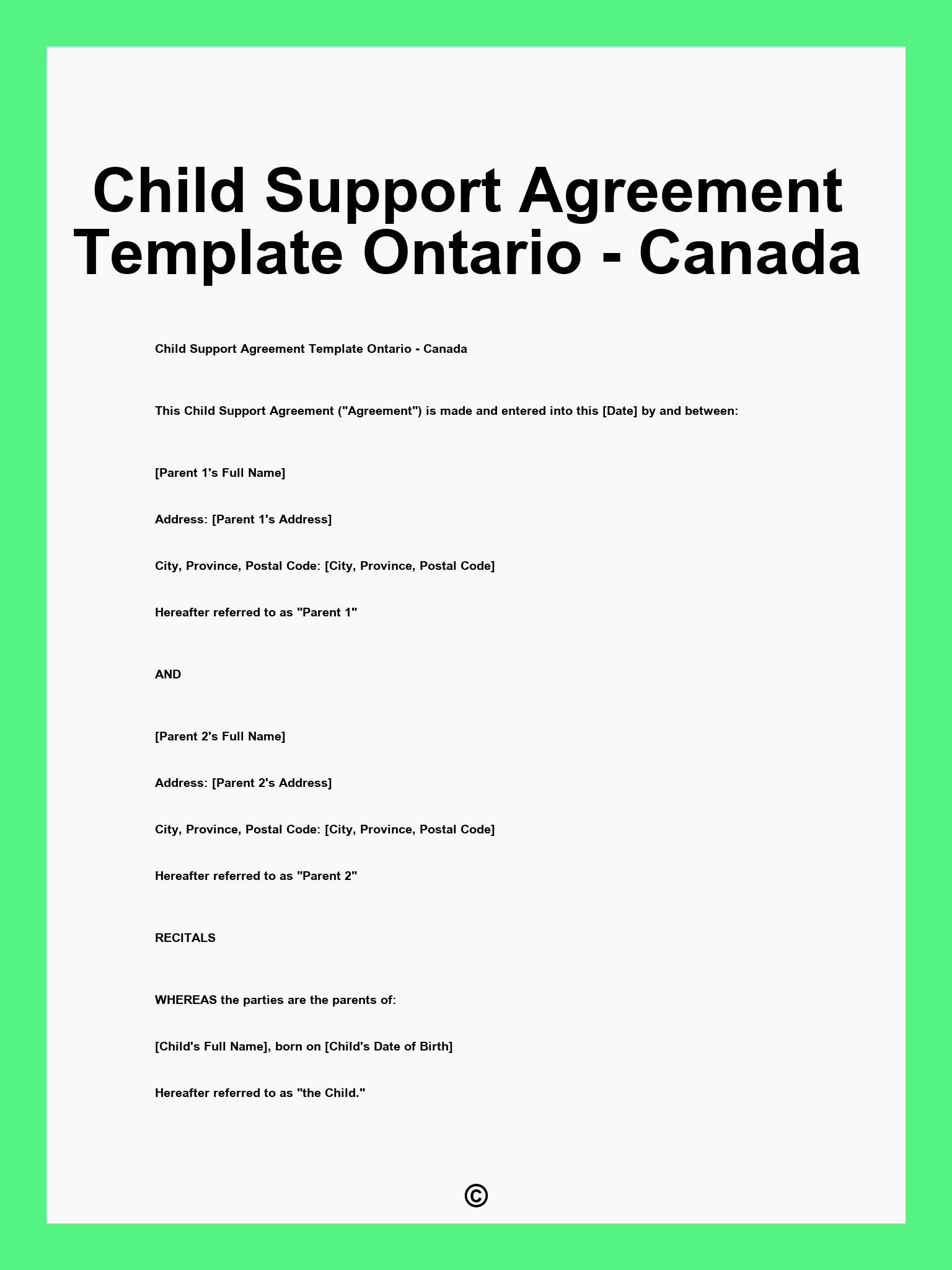 Child Support Agreement Template Ontario - Canada