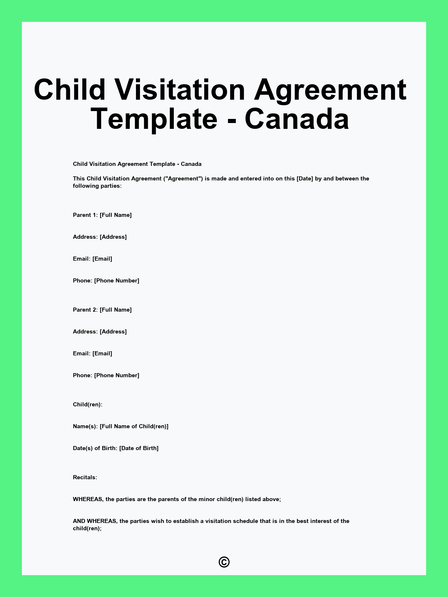 Child Visitation Agreement Template - Canada