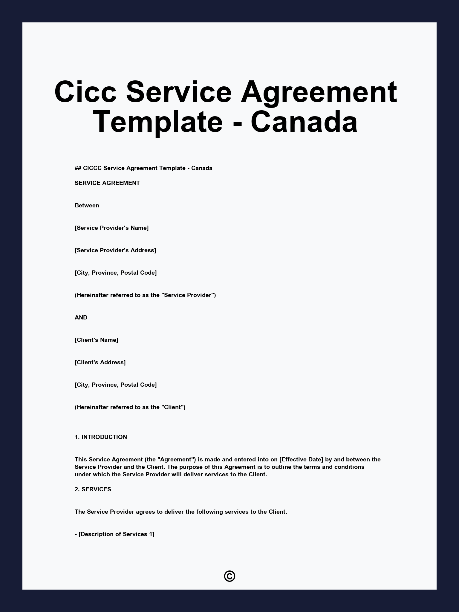 Cicc Service Agreement Template - Canada