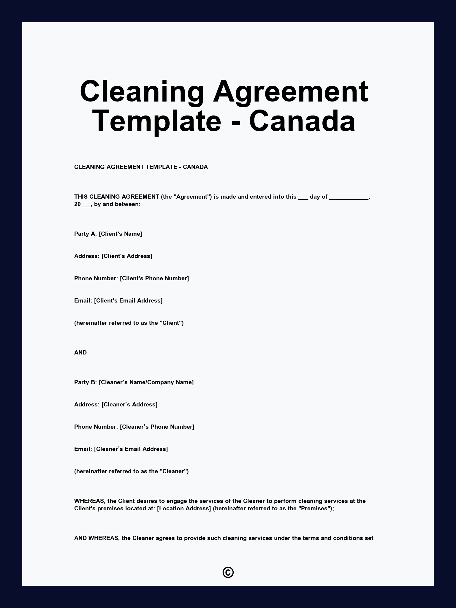 Cleaning Agreement Template - Canada