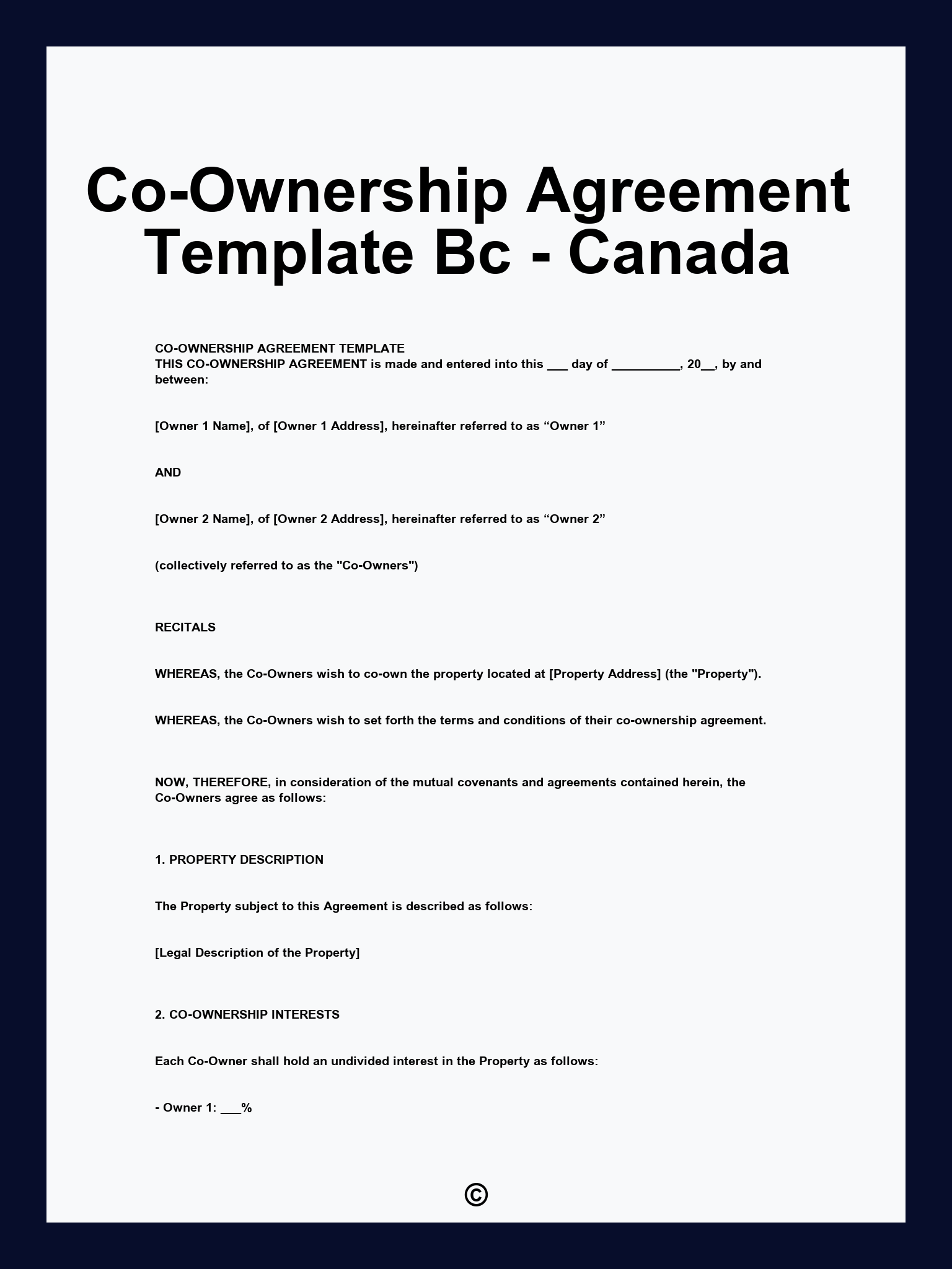 Co-Ownership Agreement Template Bc - Canada