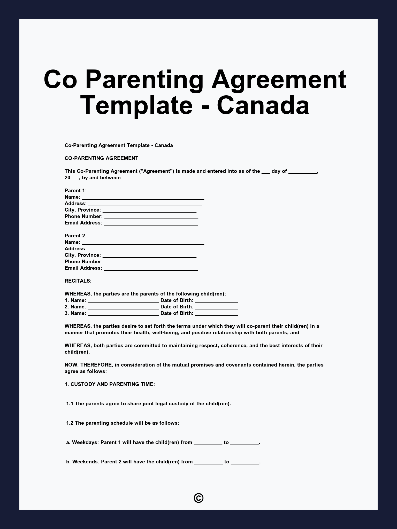 Co Parenting Agreement Template - Canada