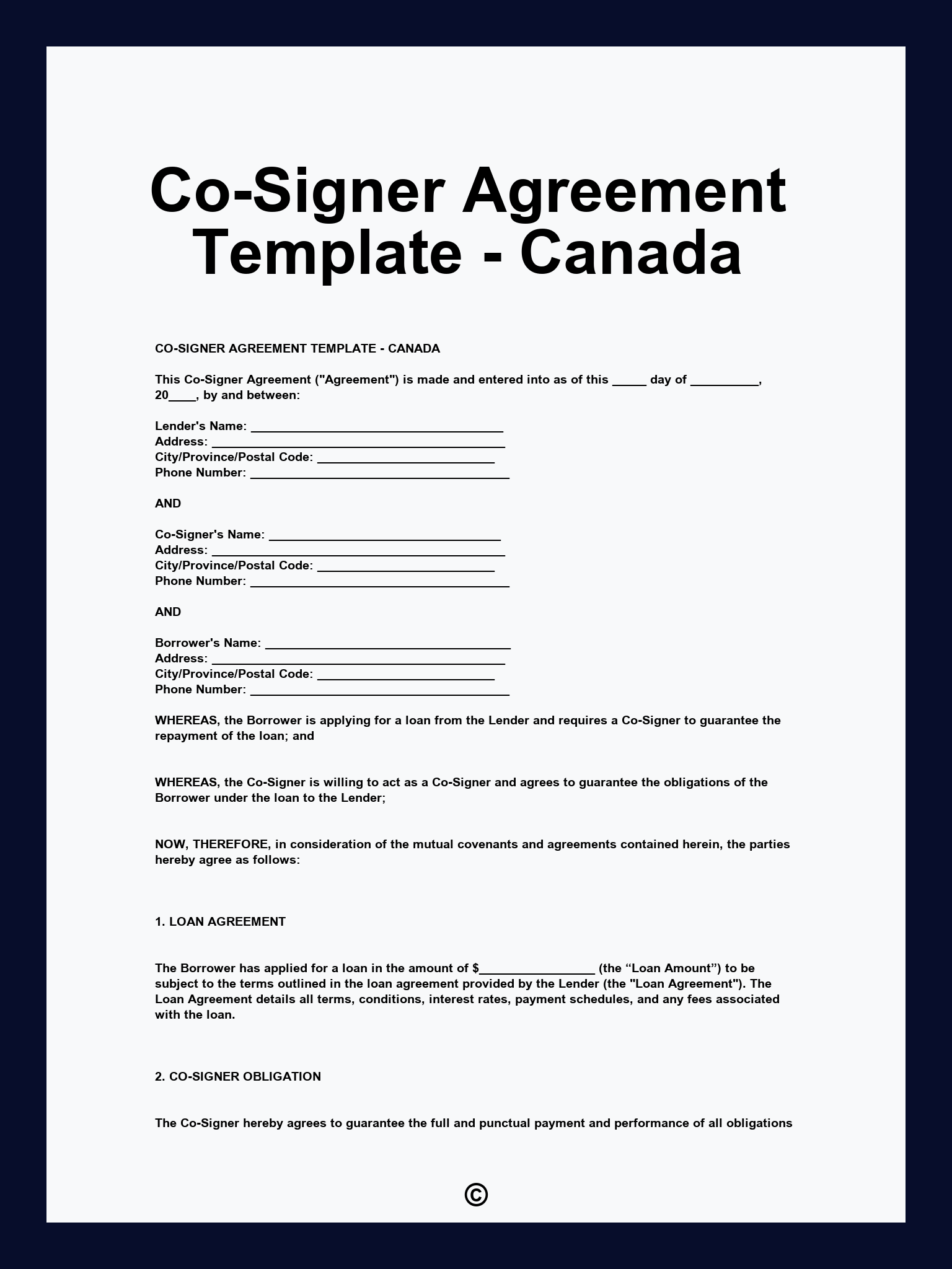 Co-Signer Agreement Template - Canada