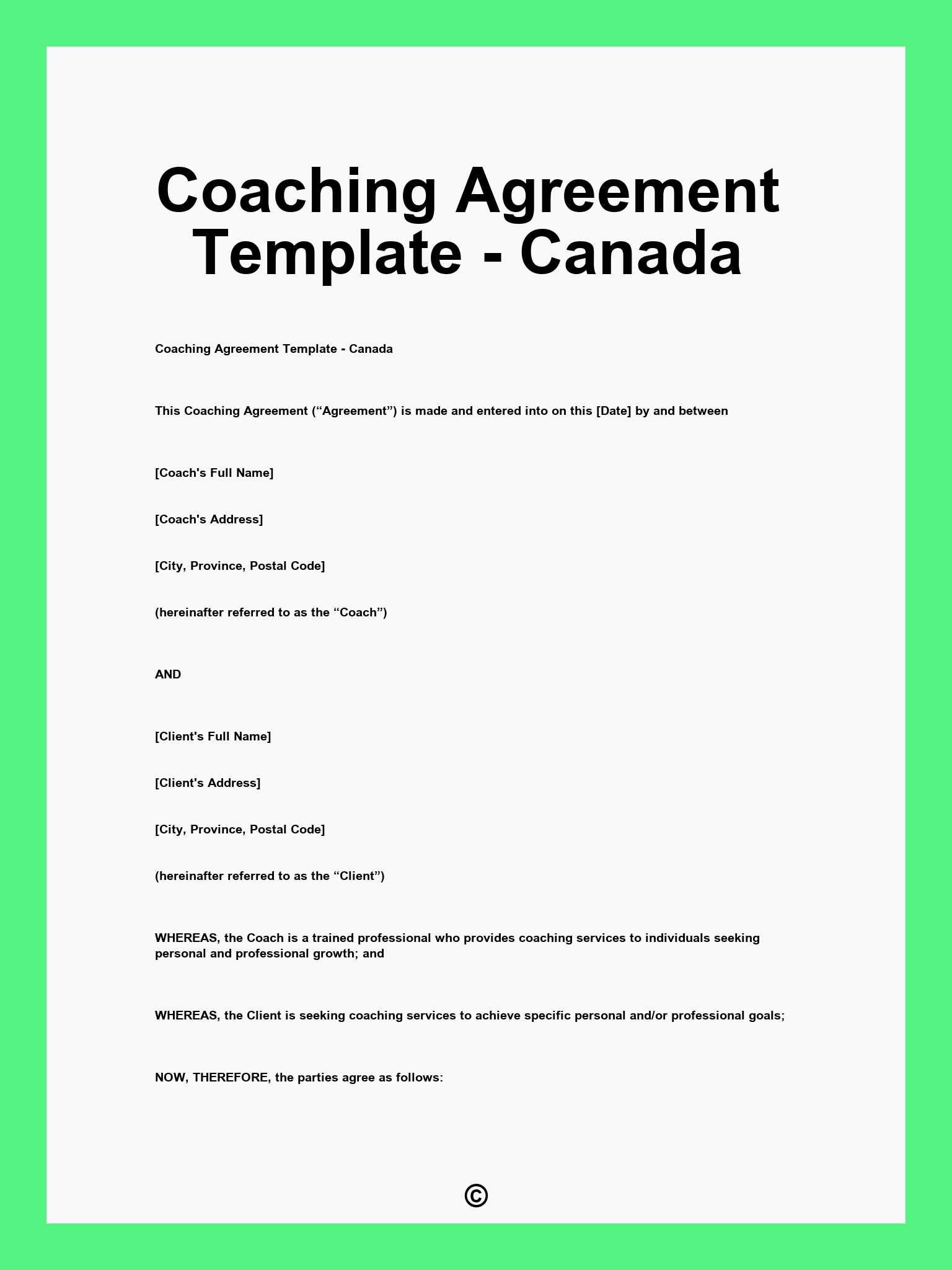Coaching Agreement Template - Canada