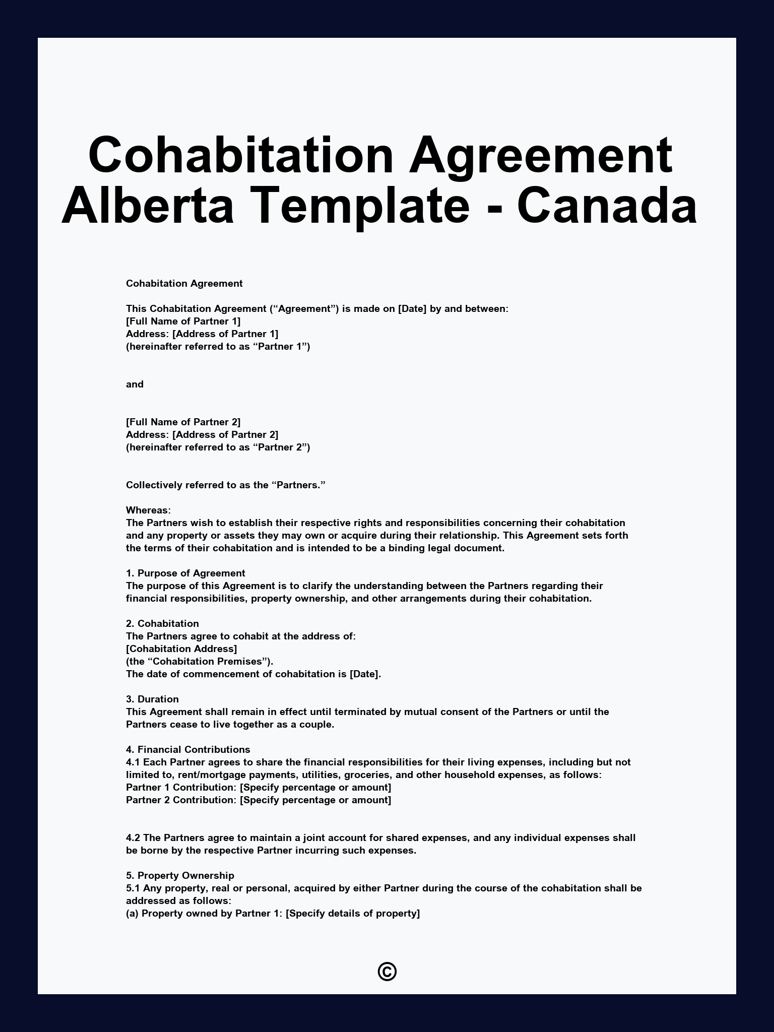 Cohabitation Agreement Alberta Template - Canada