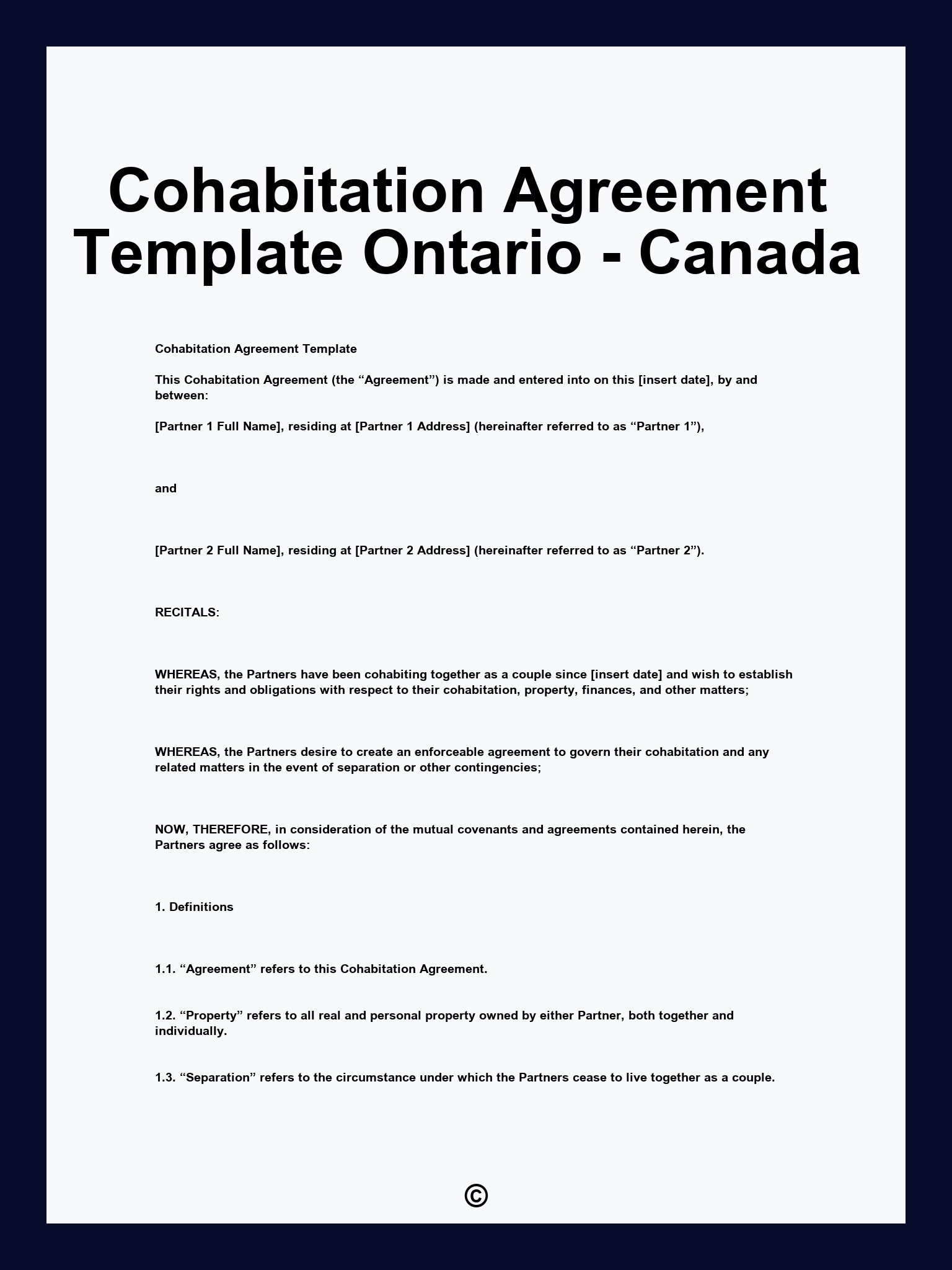 Cohabitation Agreement Template Ontario - Canada