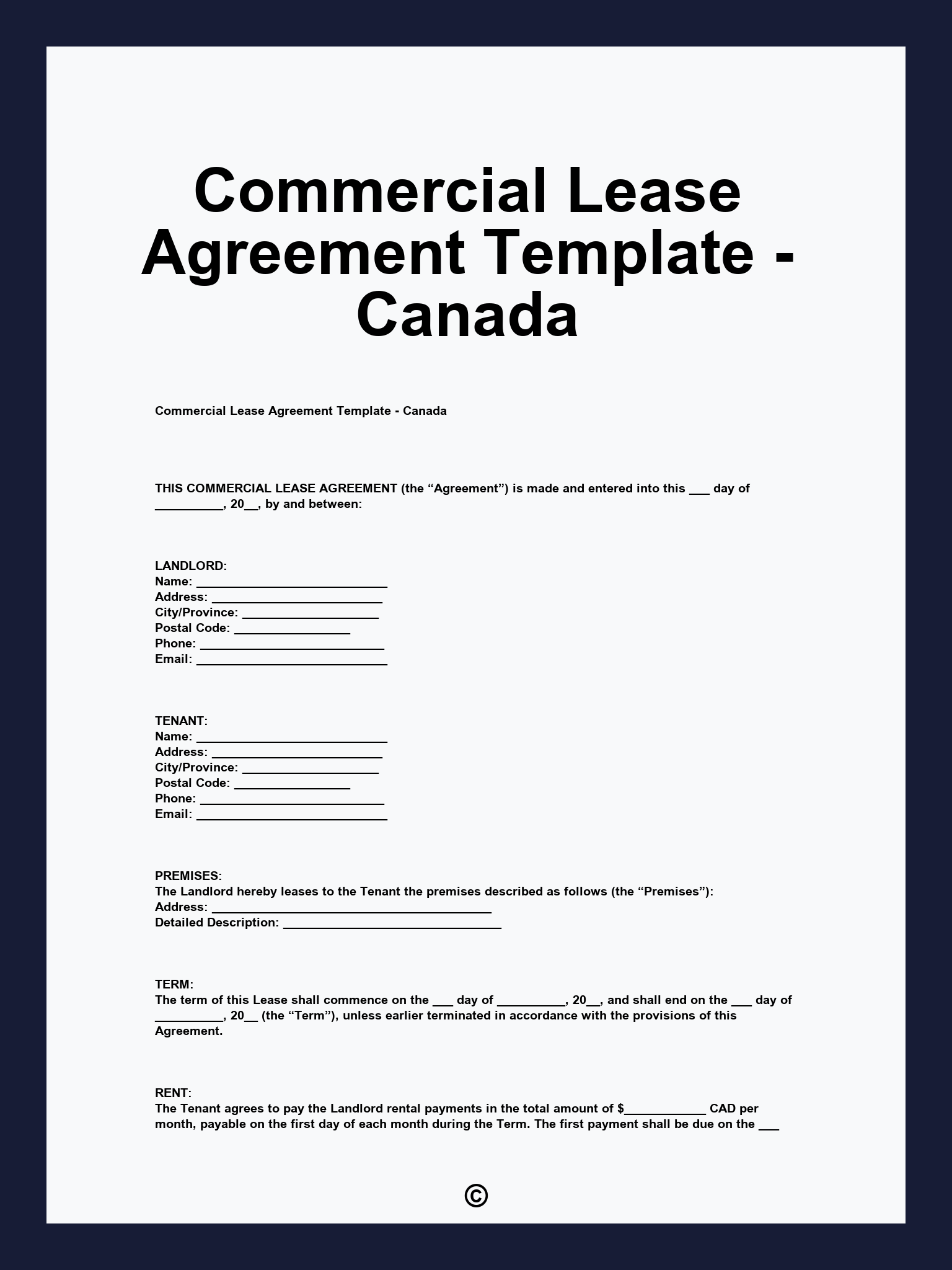 Commercial Lease Agreement Template - Canada