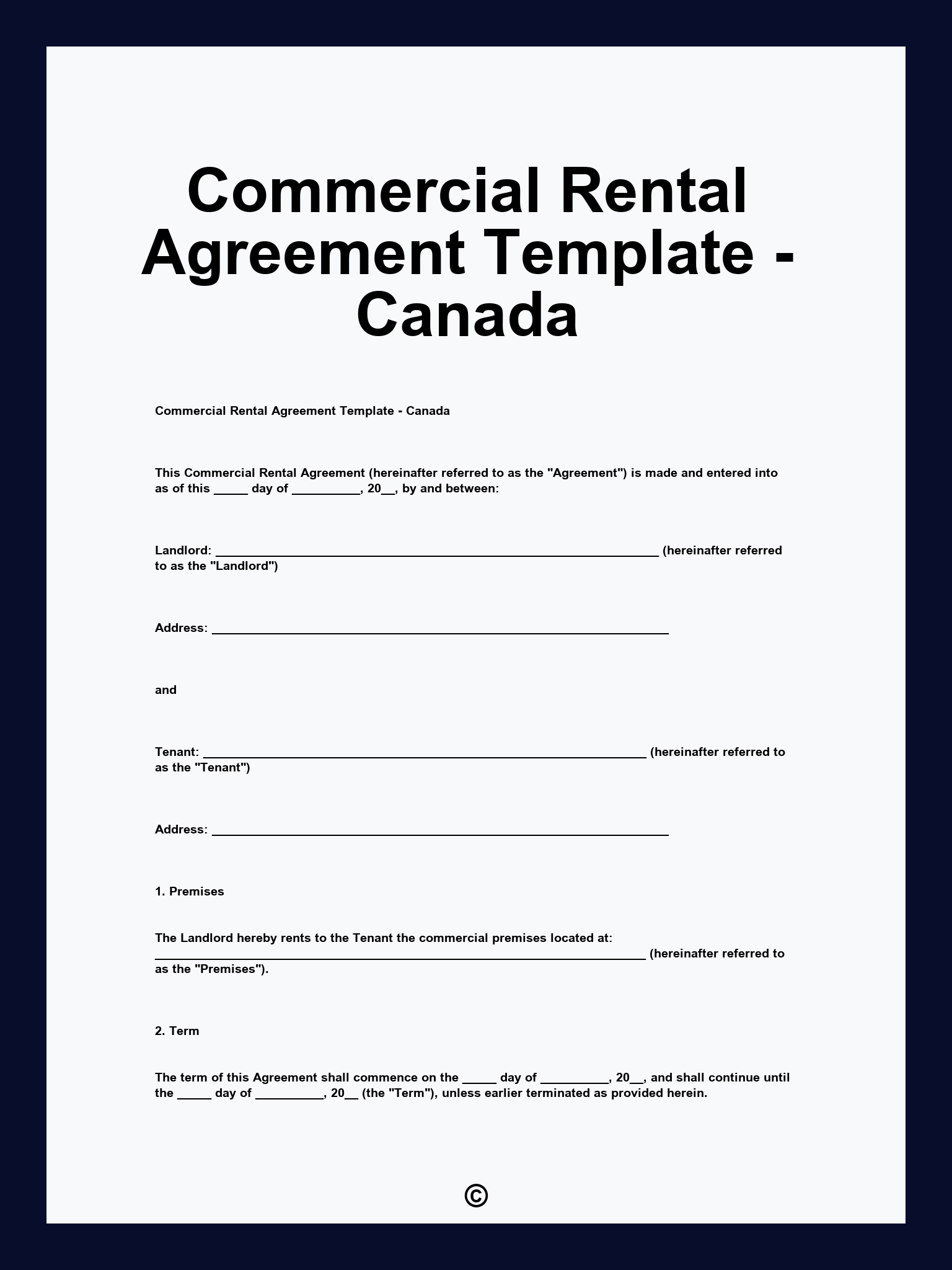 Commercial Rental Agreement Template - Canada