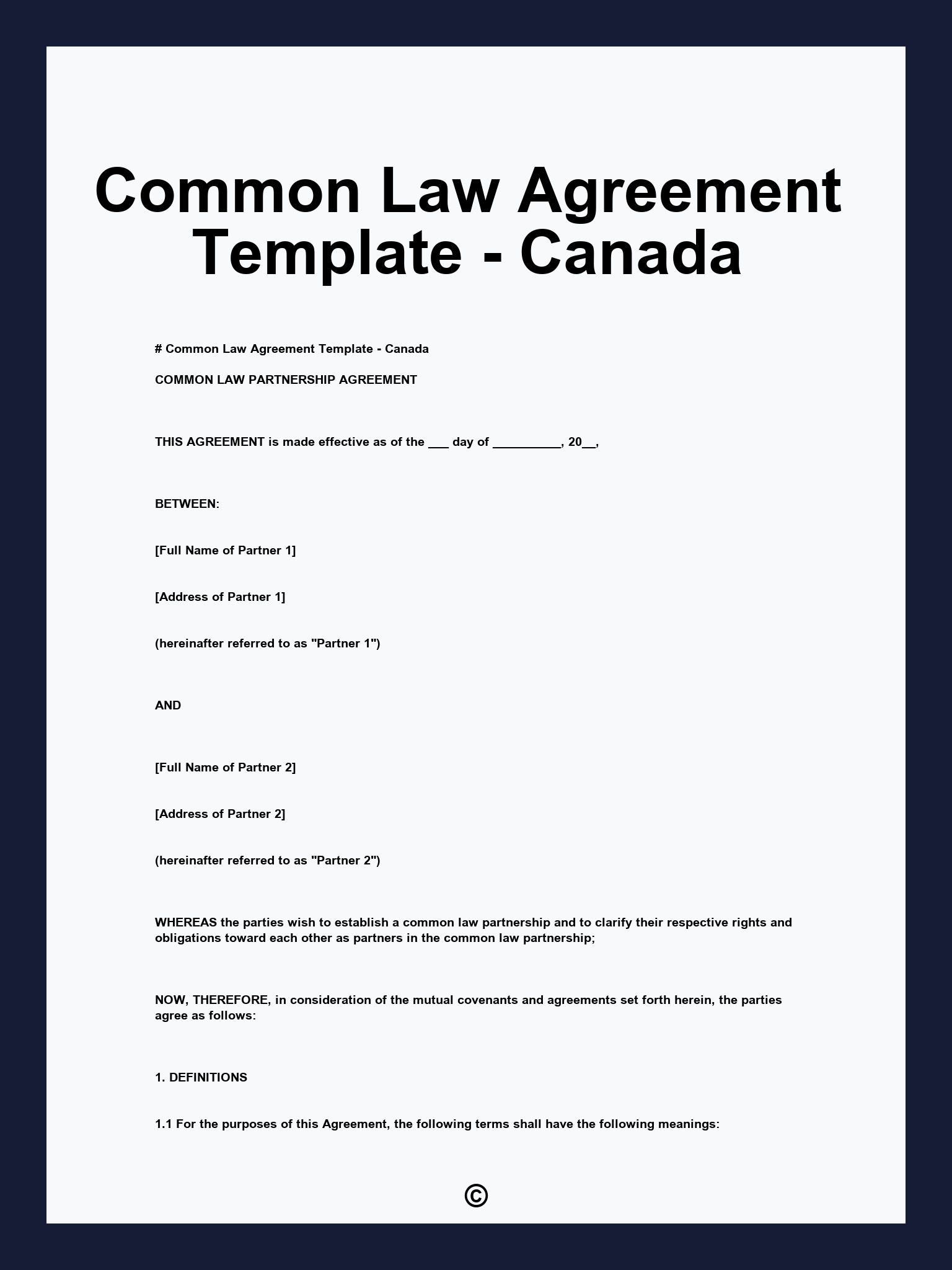 Common Law Agreement Template - Canada