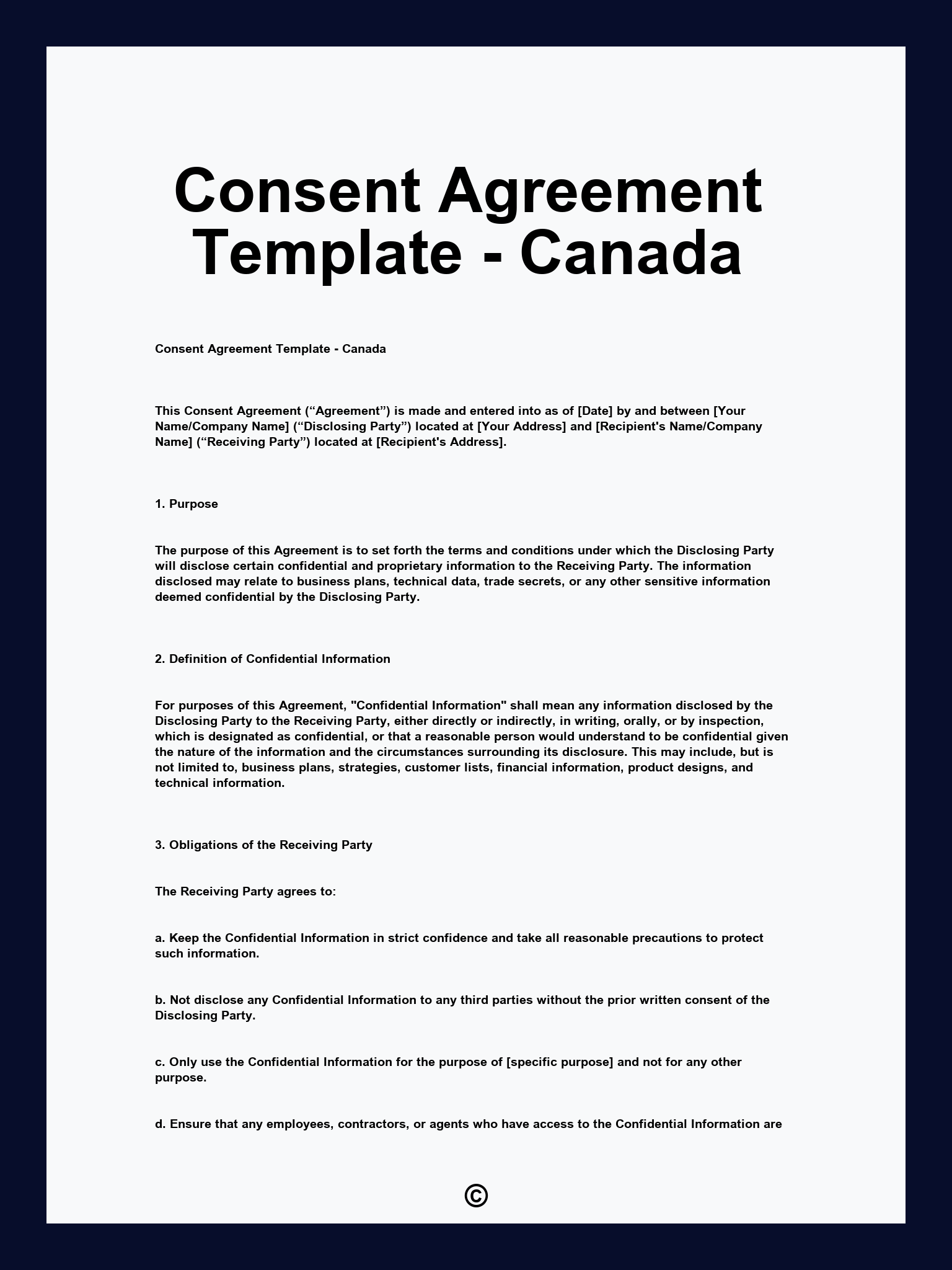 Consent Agreement Template - Canada