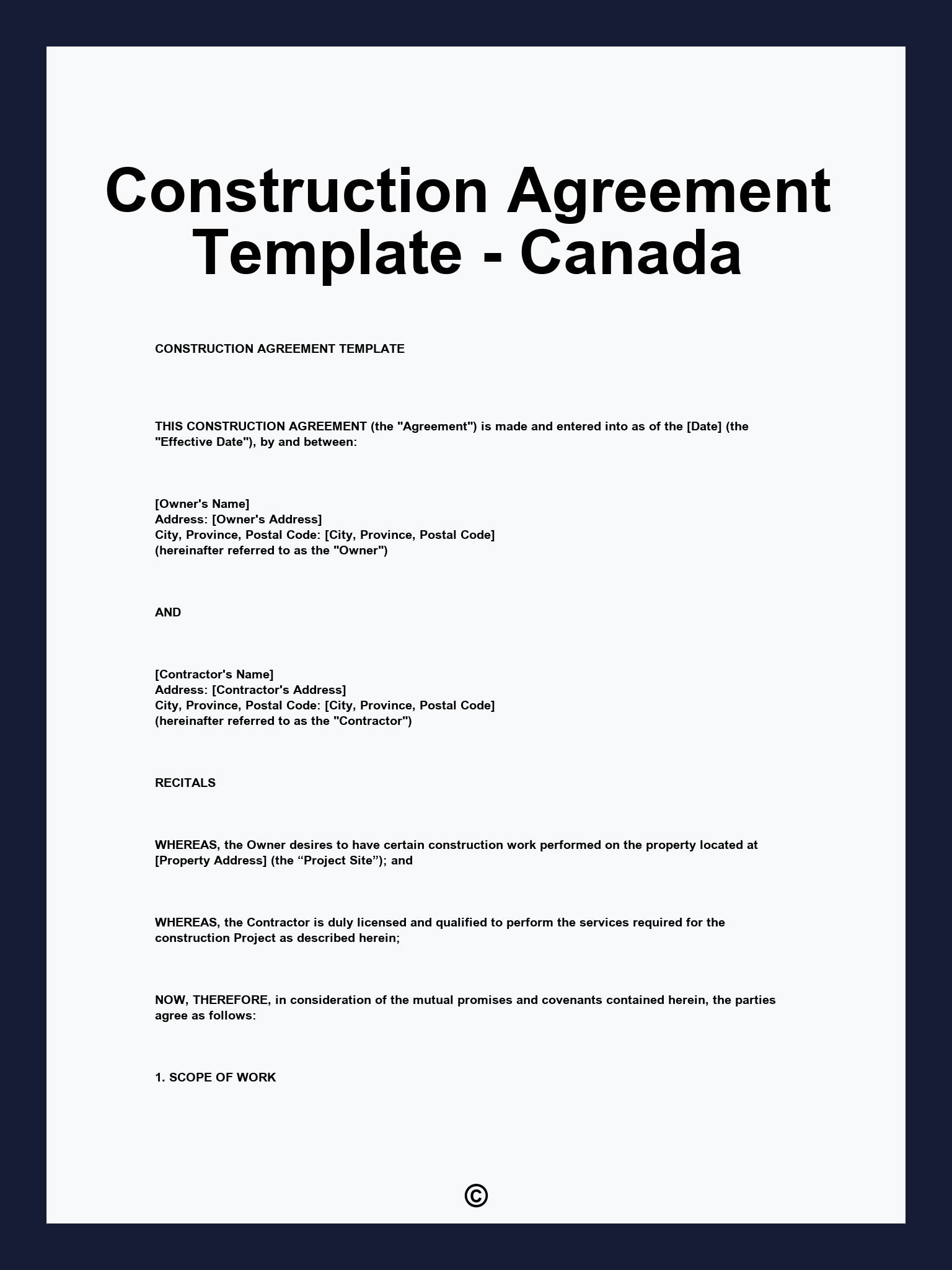 Construction Agreement Template - Canada