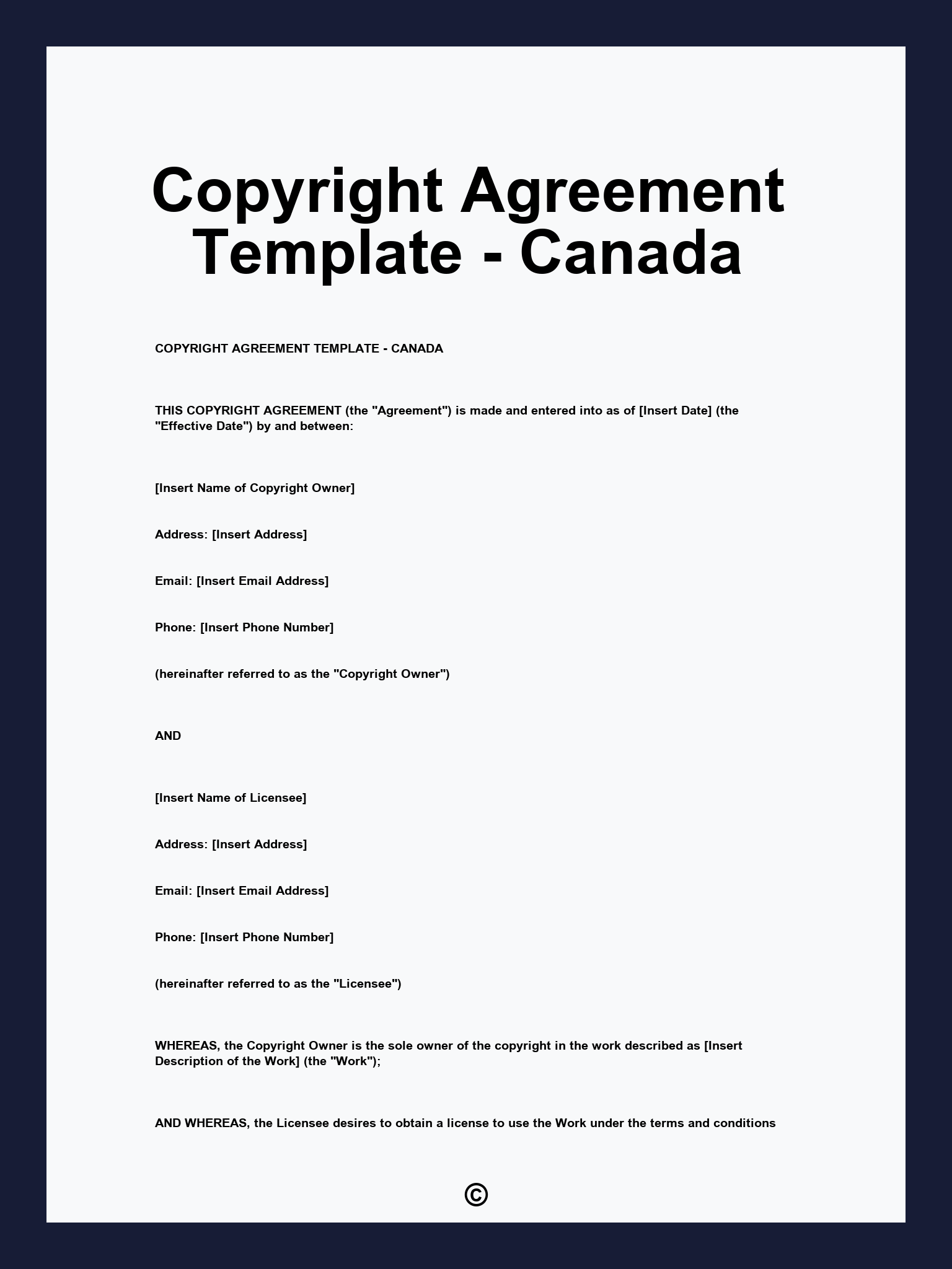 Copyright Agreement Template - Canada