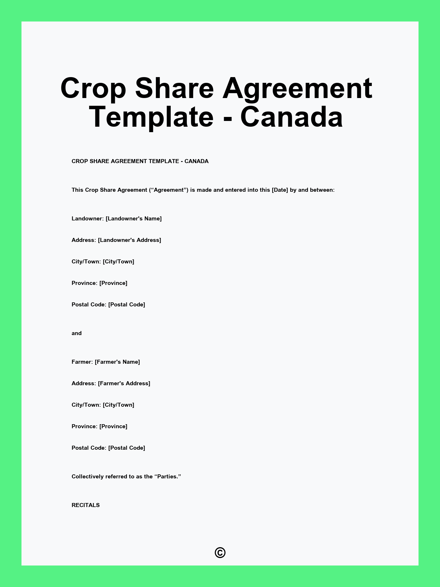 Crop Share Agreement Template - Canada