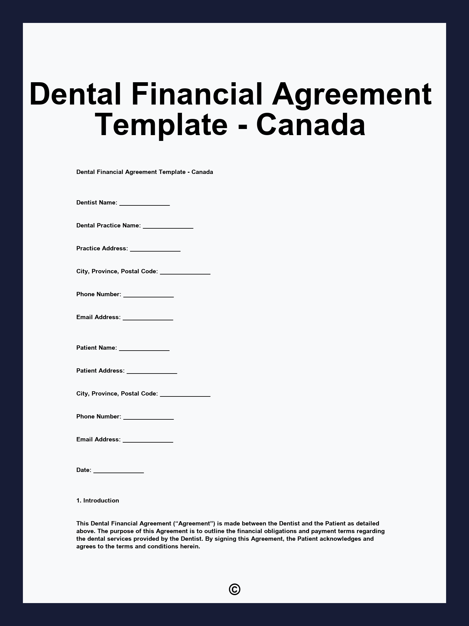 Dental Financial Agreement Template - Canada