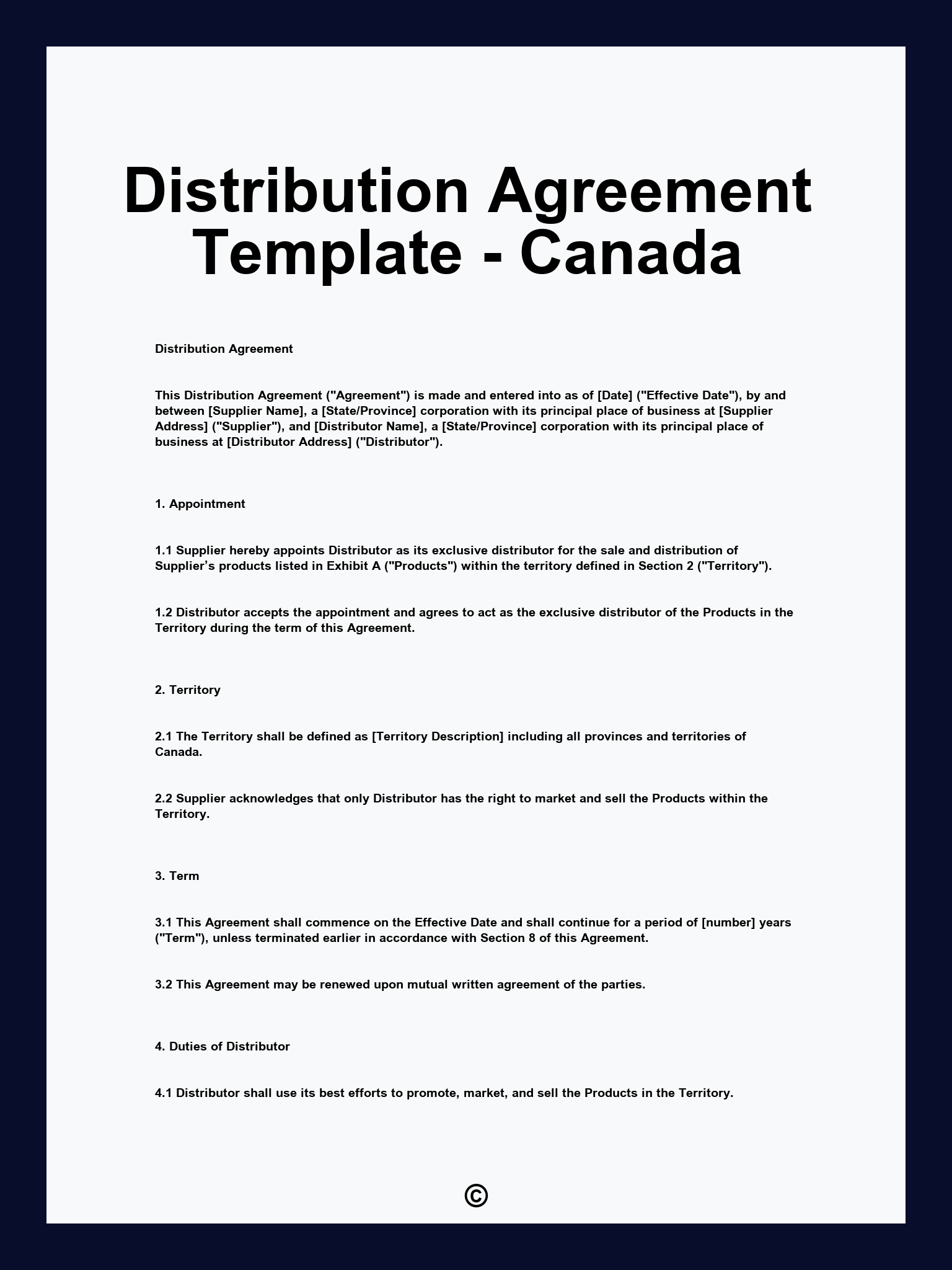 Distribution Agreement Template - Canada