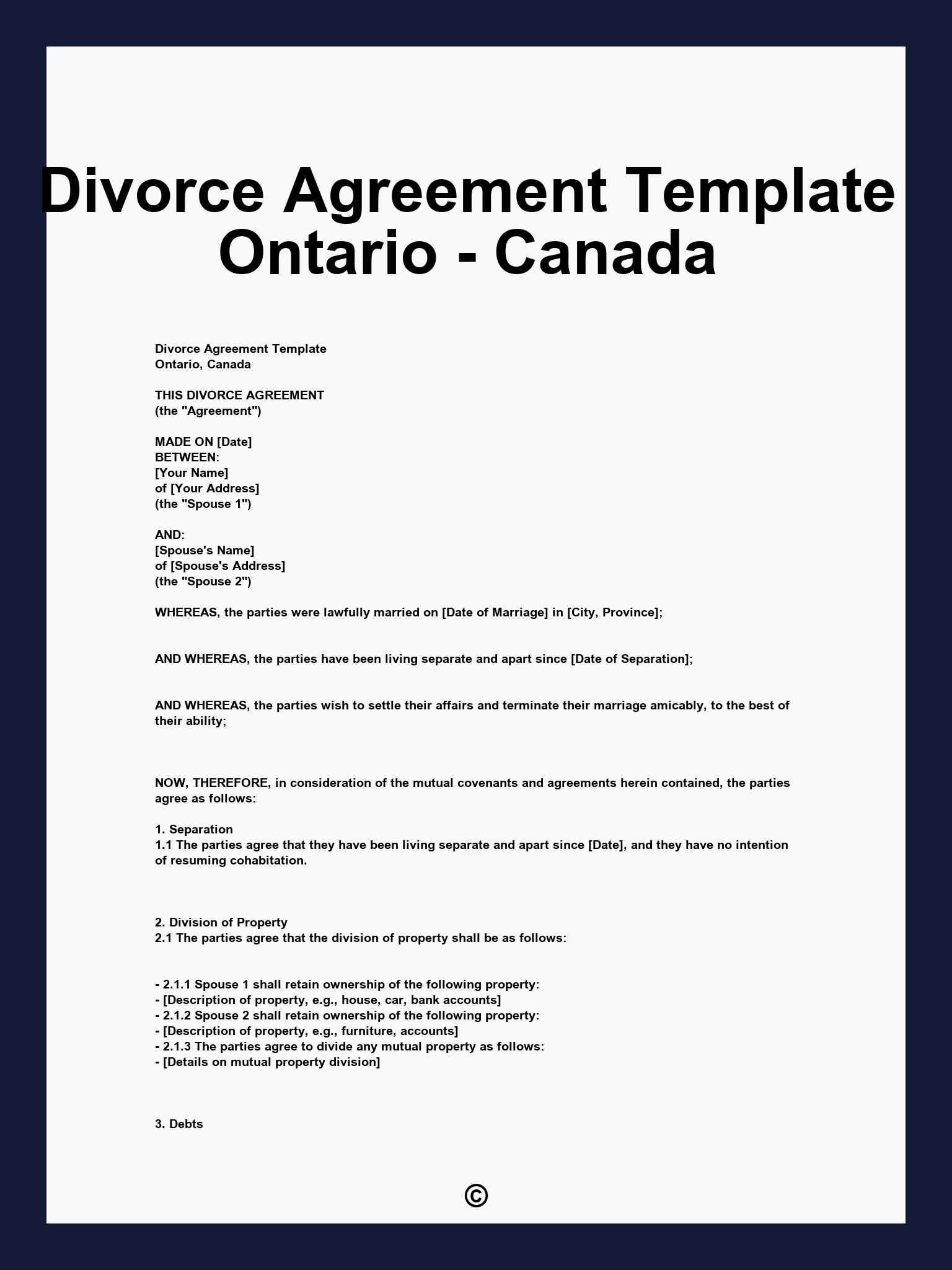 Divorce Agreement Template Ontario - Canada