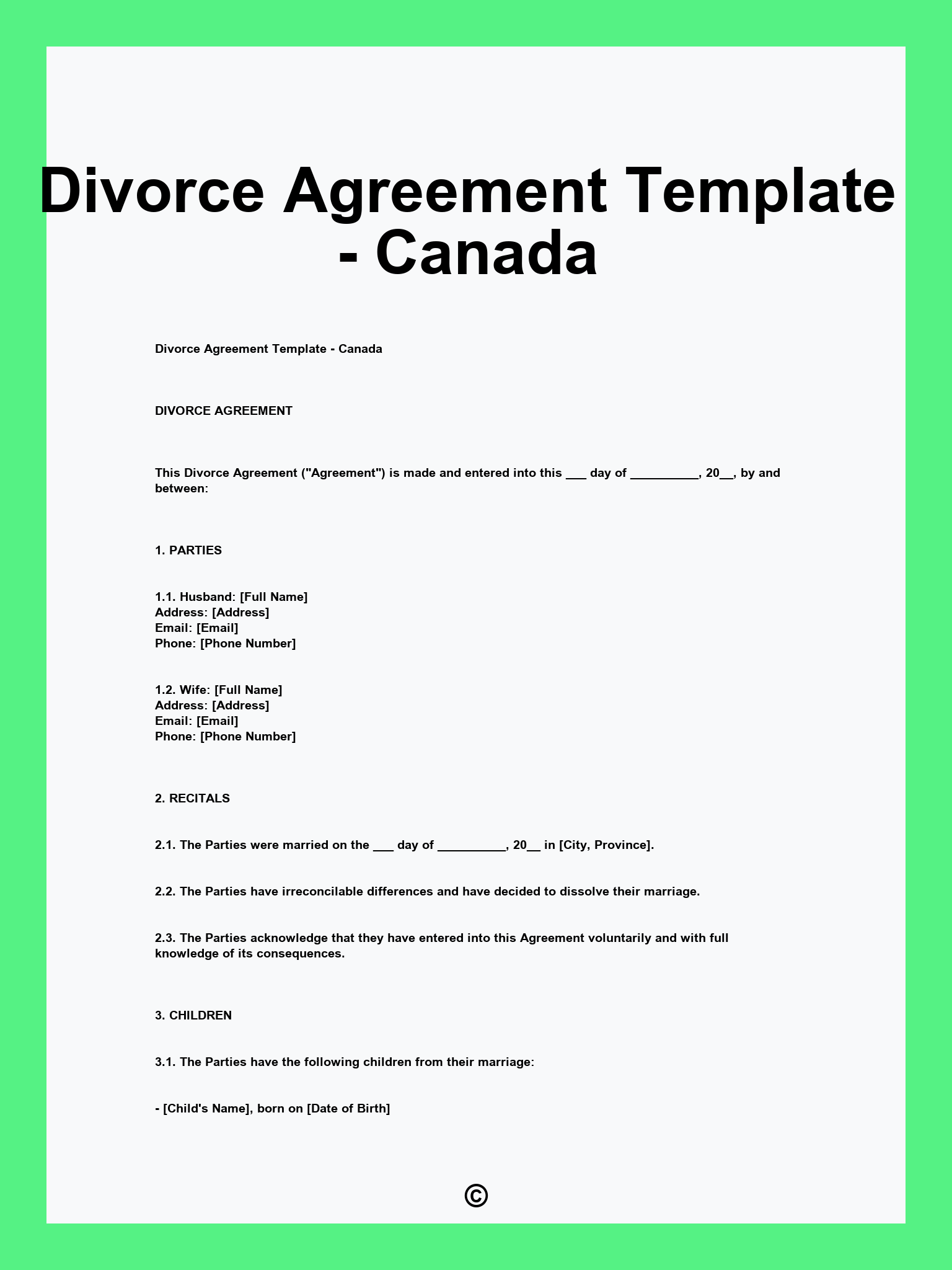 Divorce Agreement Template - Canada