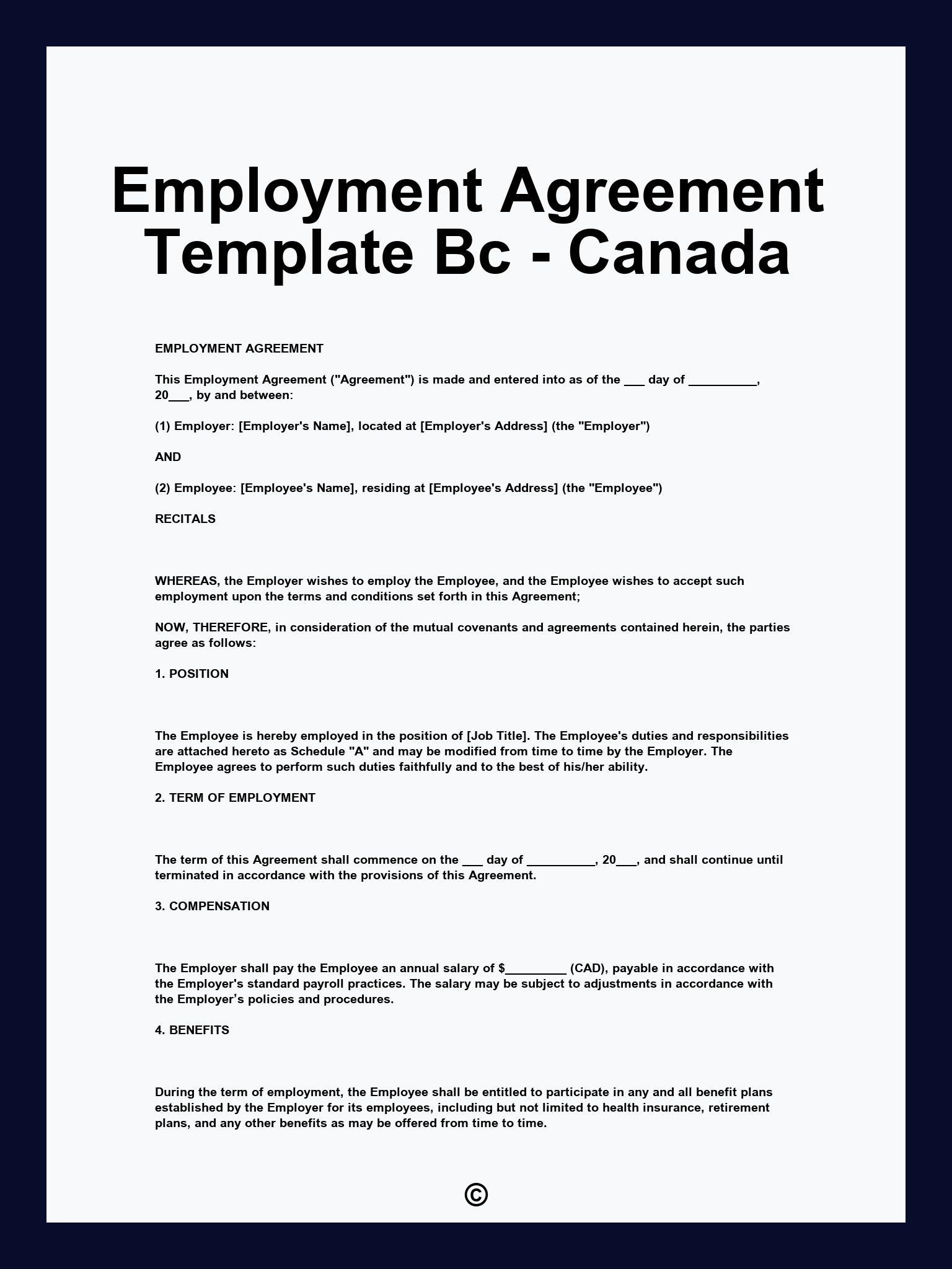 Employment Agreement Template Bc - Canada