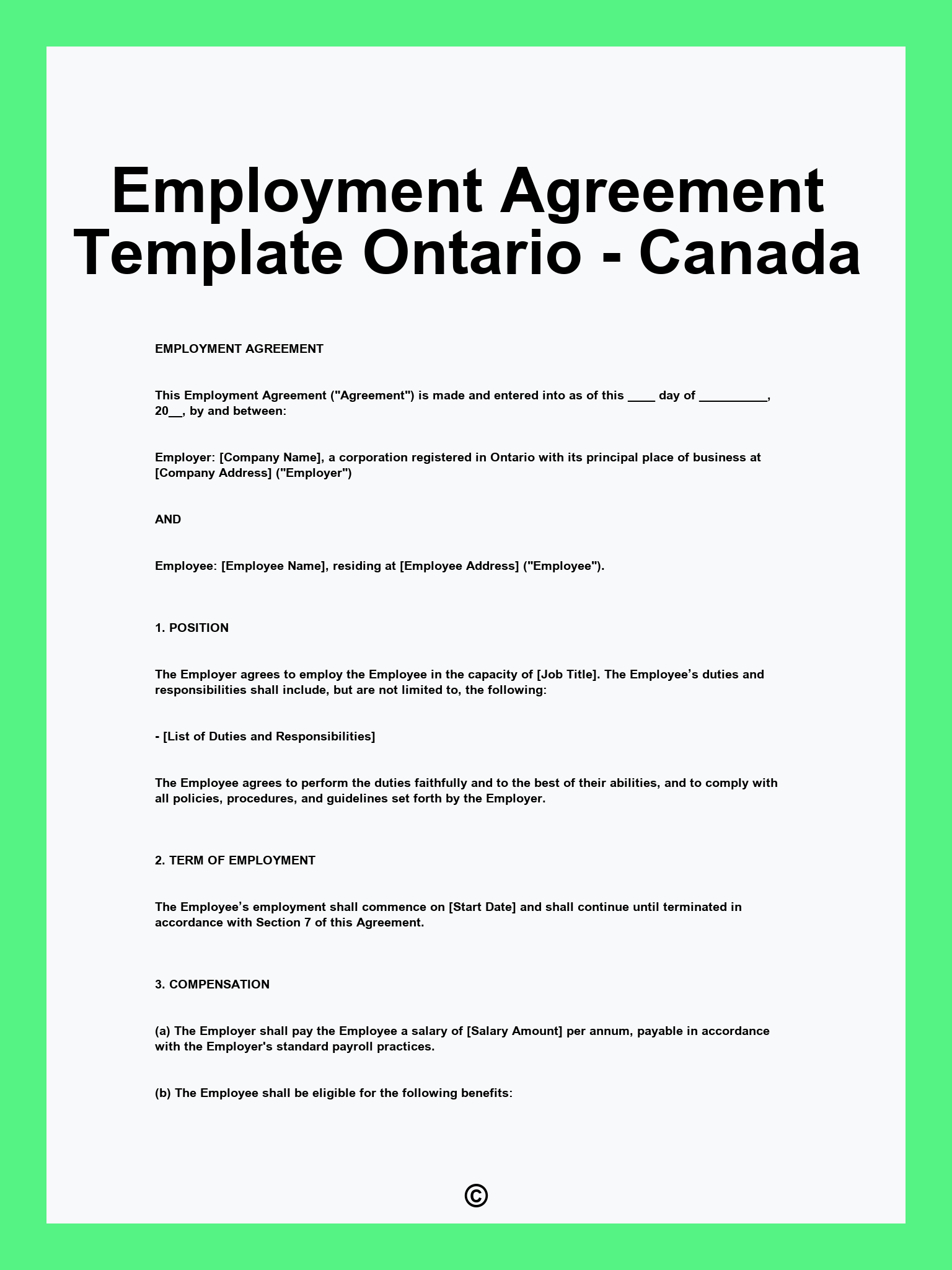 Employment Agreement Template Ontario - Canada