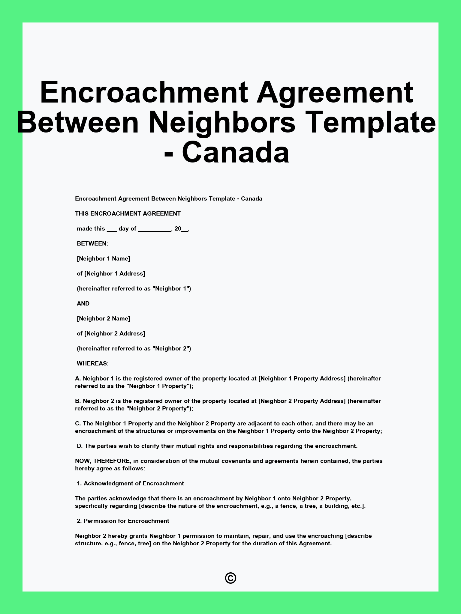 Encroachment Agreement Between Neighbors Template - Canada