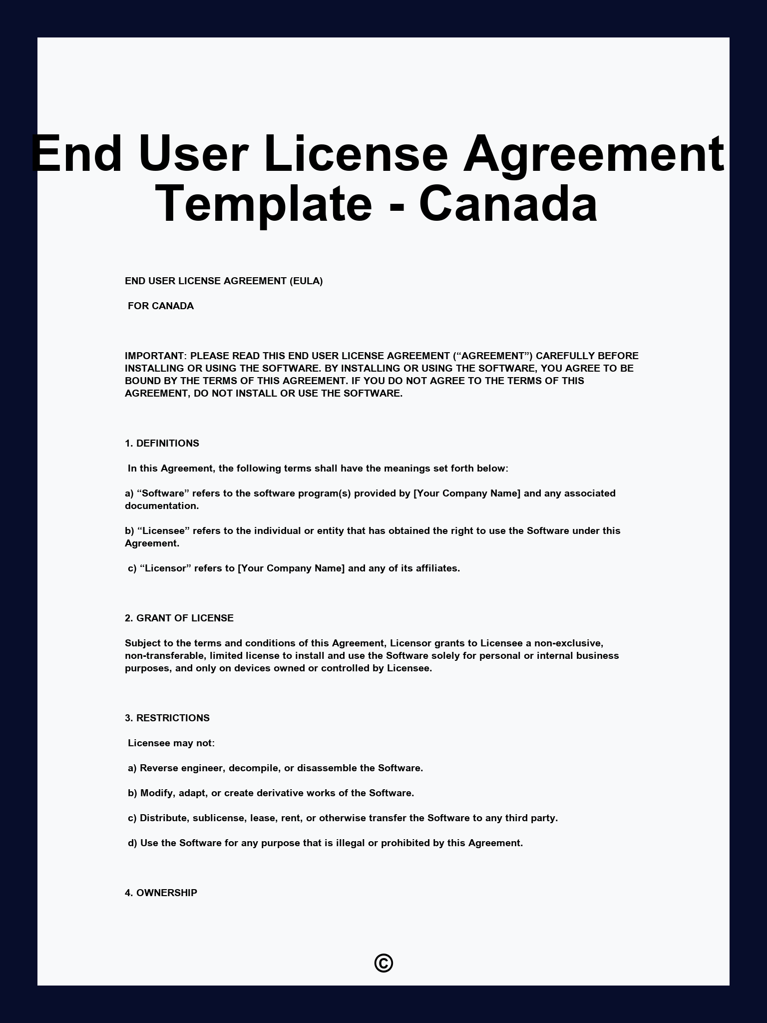 End User License Agreement Template - Canada