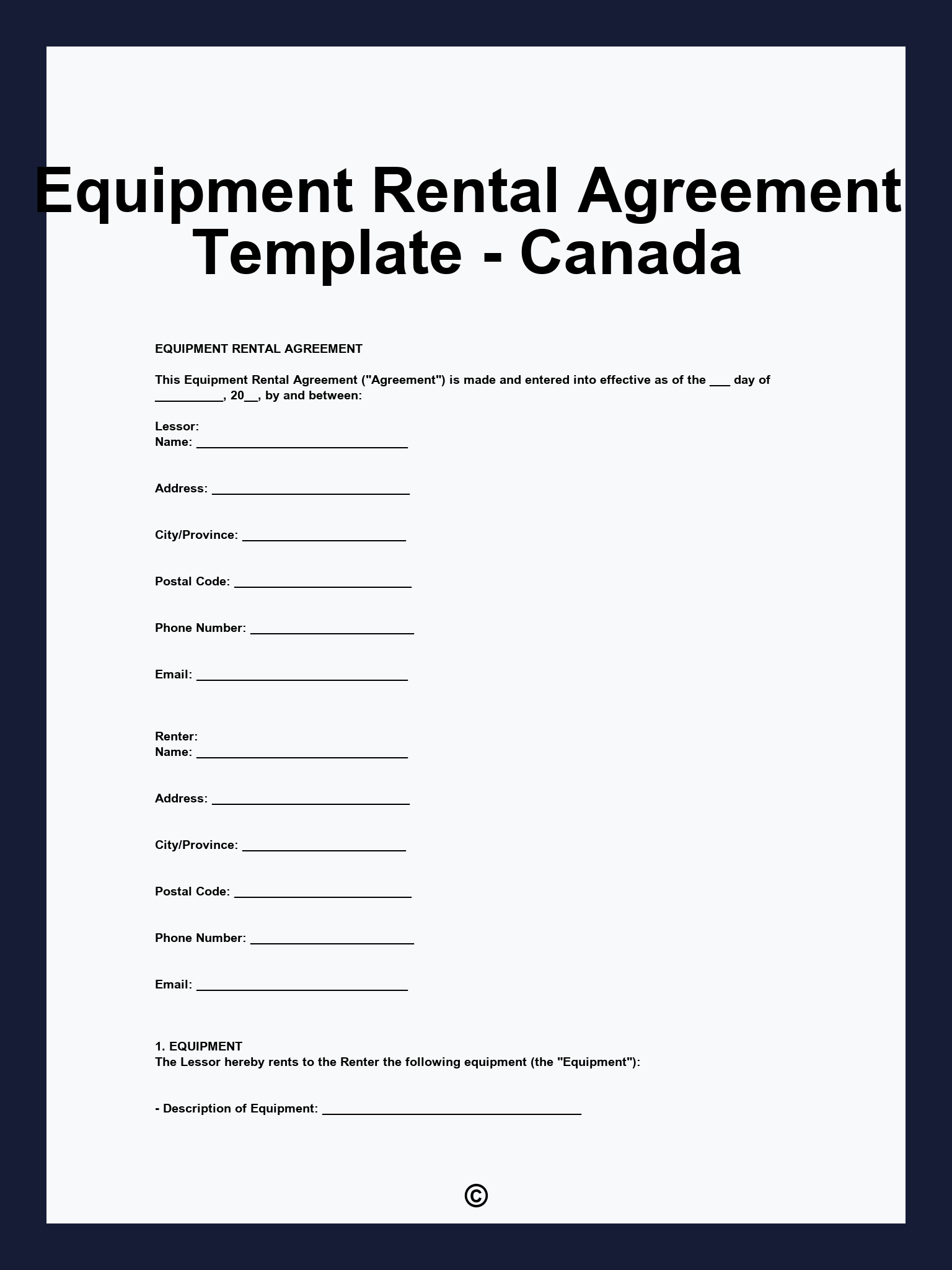 Equipment Rental Agreement Template - Canada