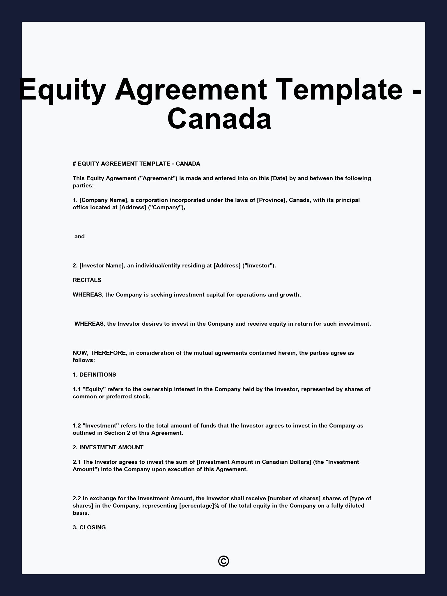 Equity Agreement Template - Canada