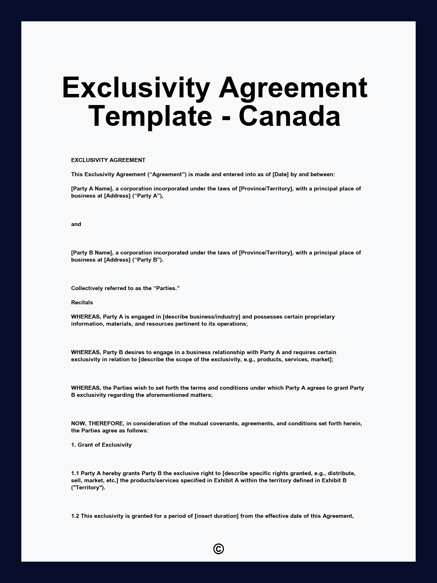 Exclusivity Agreement Template - Canada