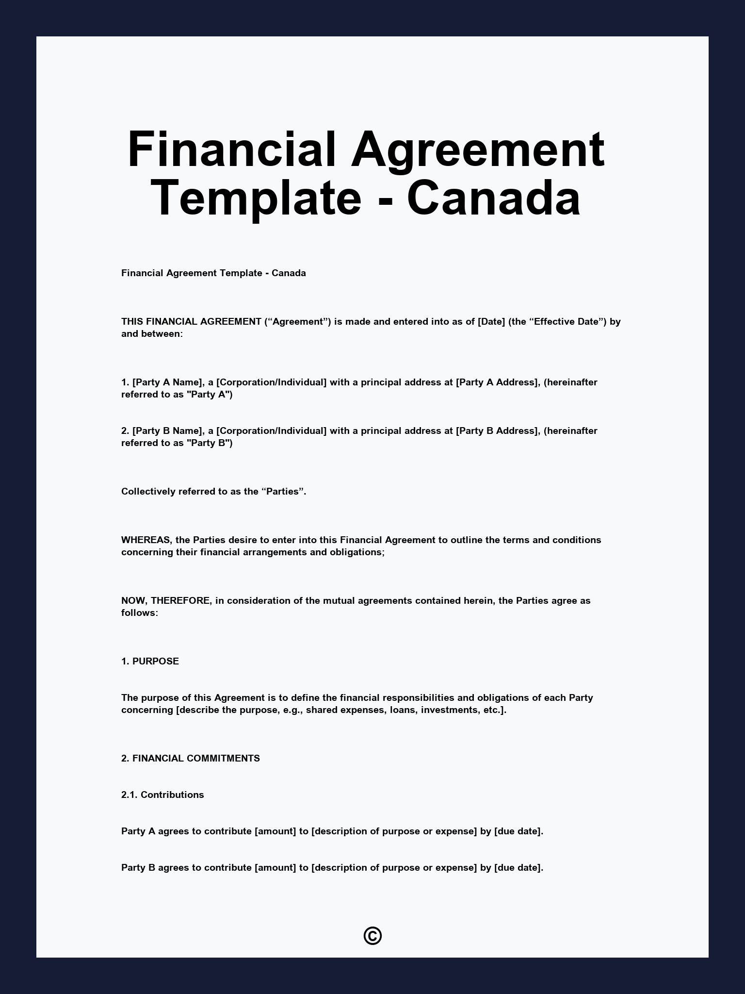 Financial Agreement Template - Canada