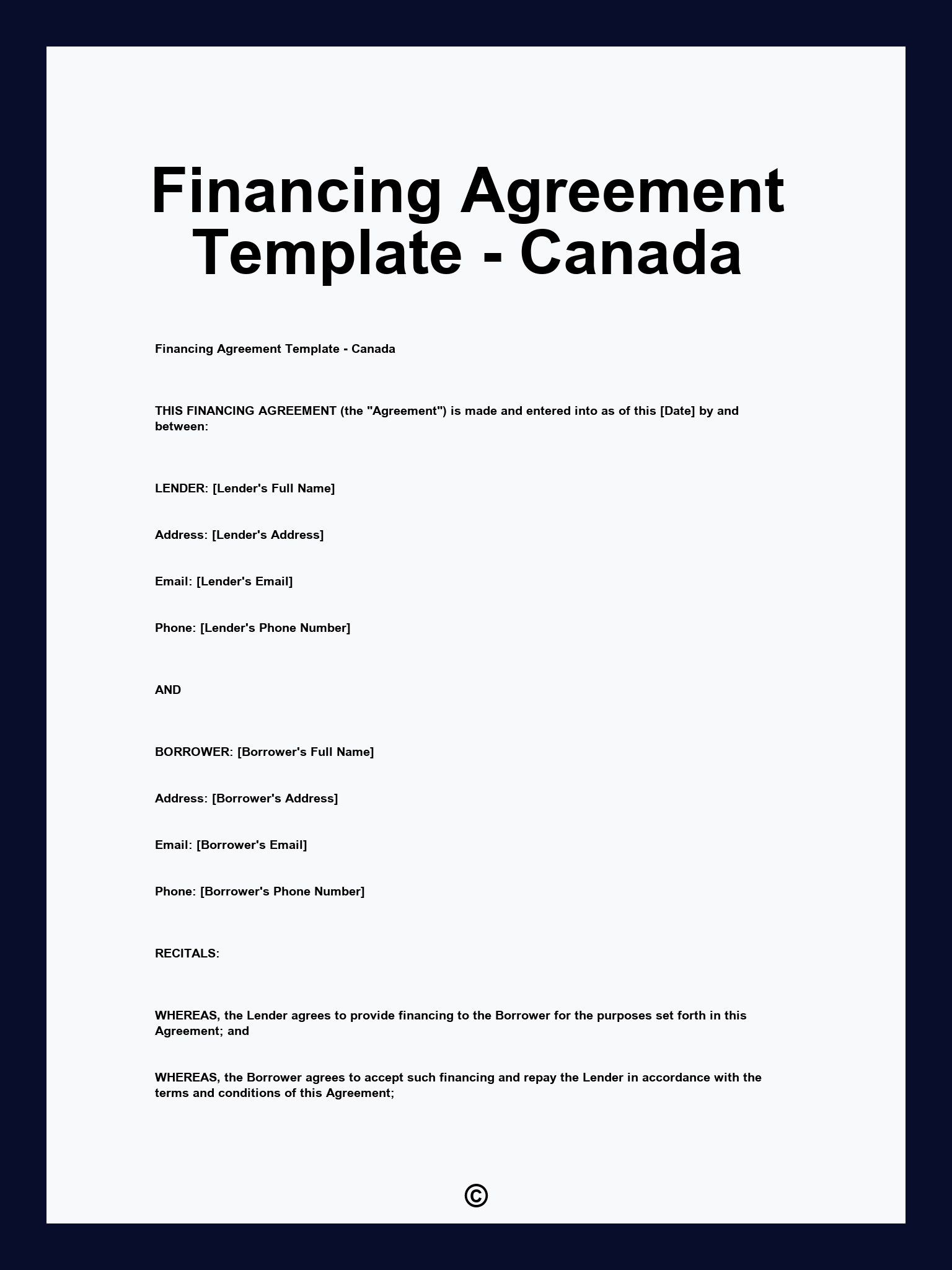 Financing Agreement Template - Canada