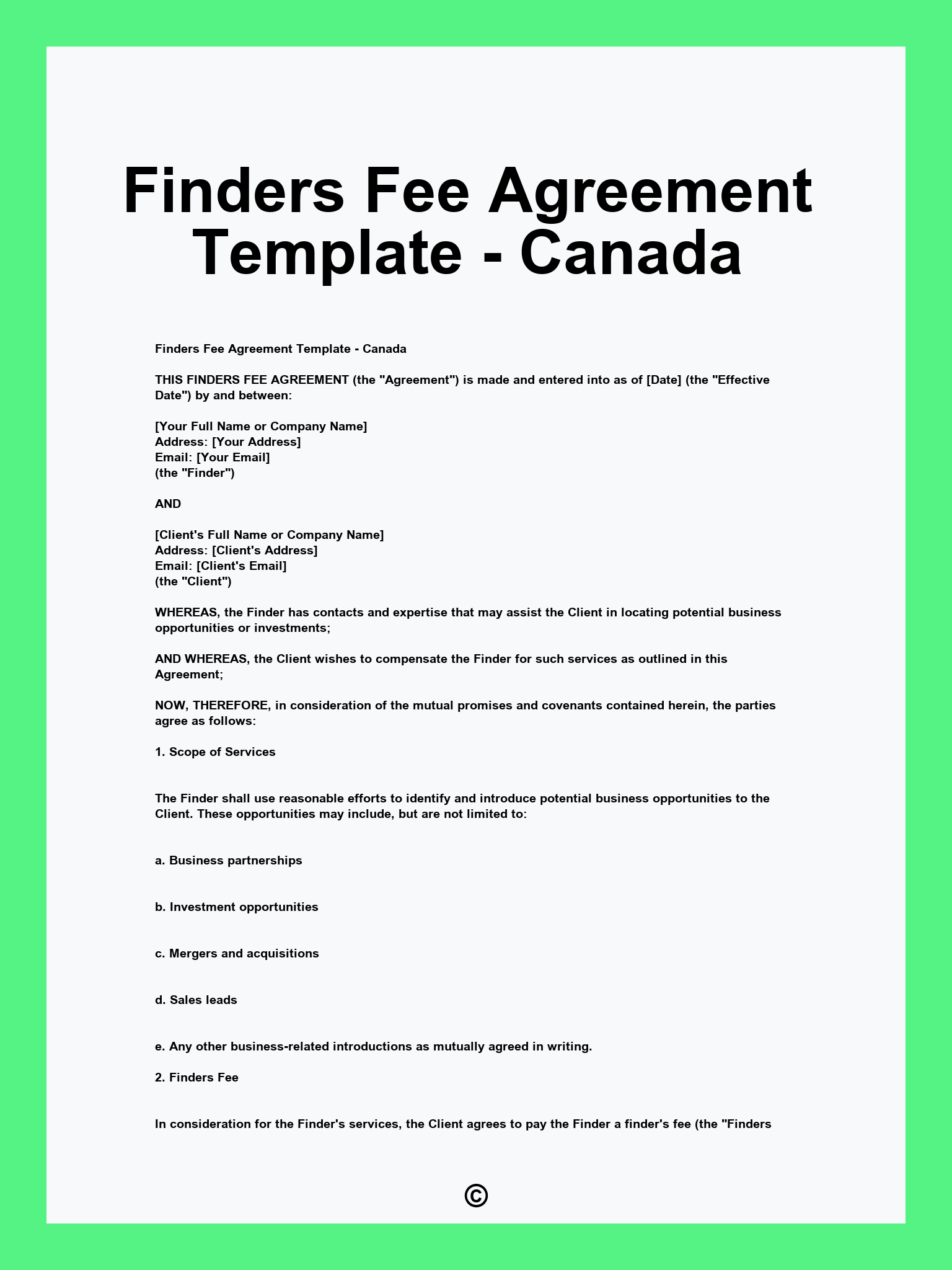 Finders Fee Agreement Template - Canada