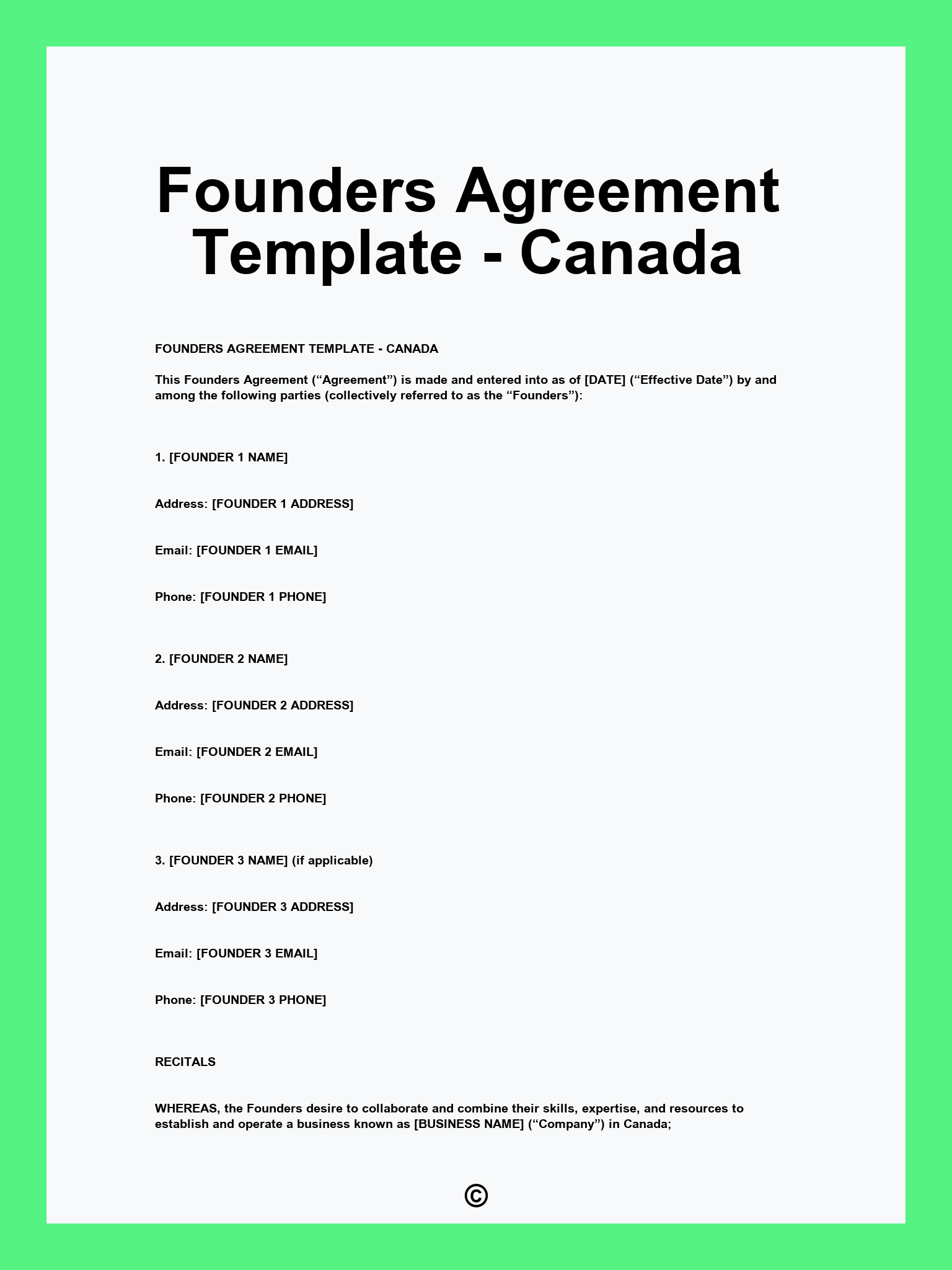 Founders Agreement Template - Canada