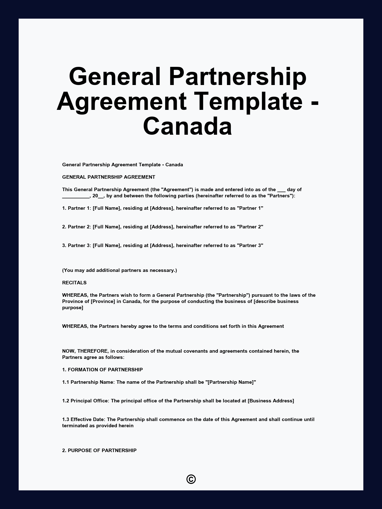 General Partnership Agreement Template - Canada