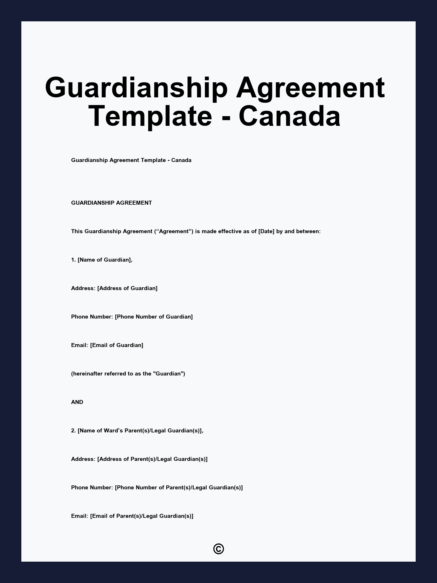 Guardianship Agreement Template - Canada