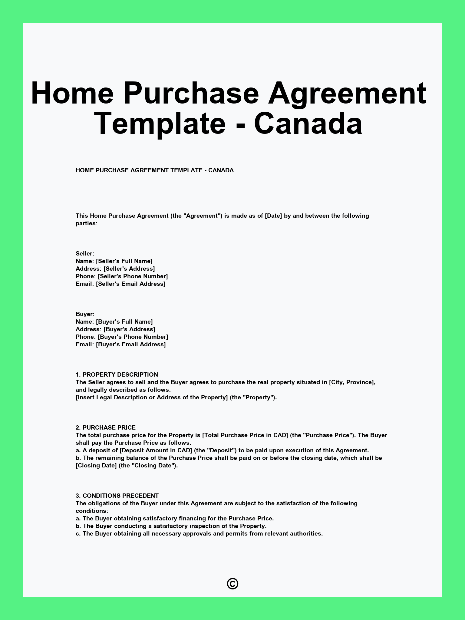 Home Purchase Agreement Template - Canada