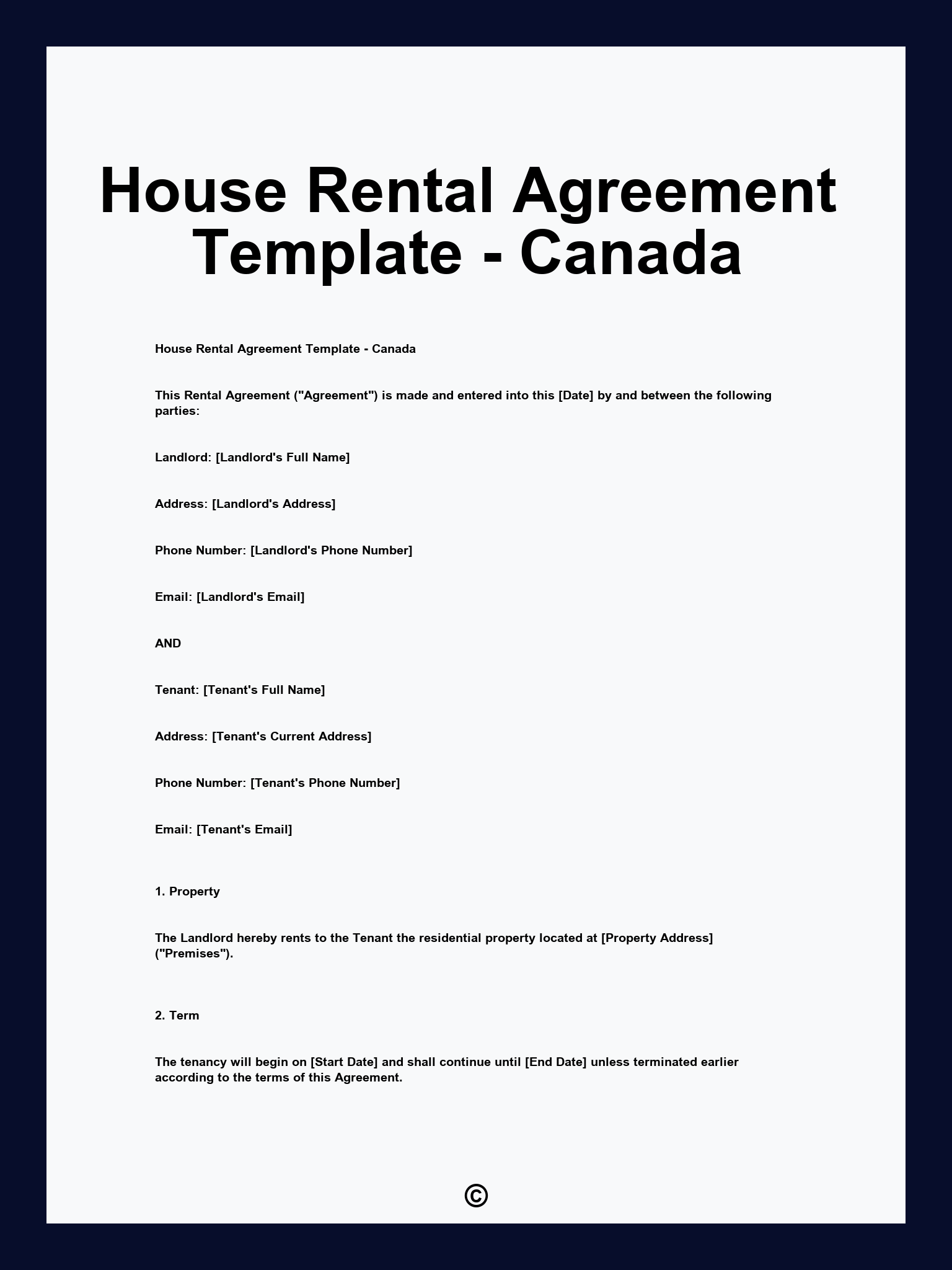 House Rental Agreement Template - Canada