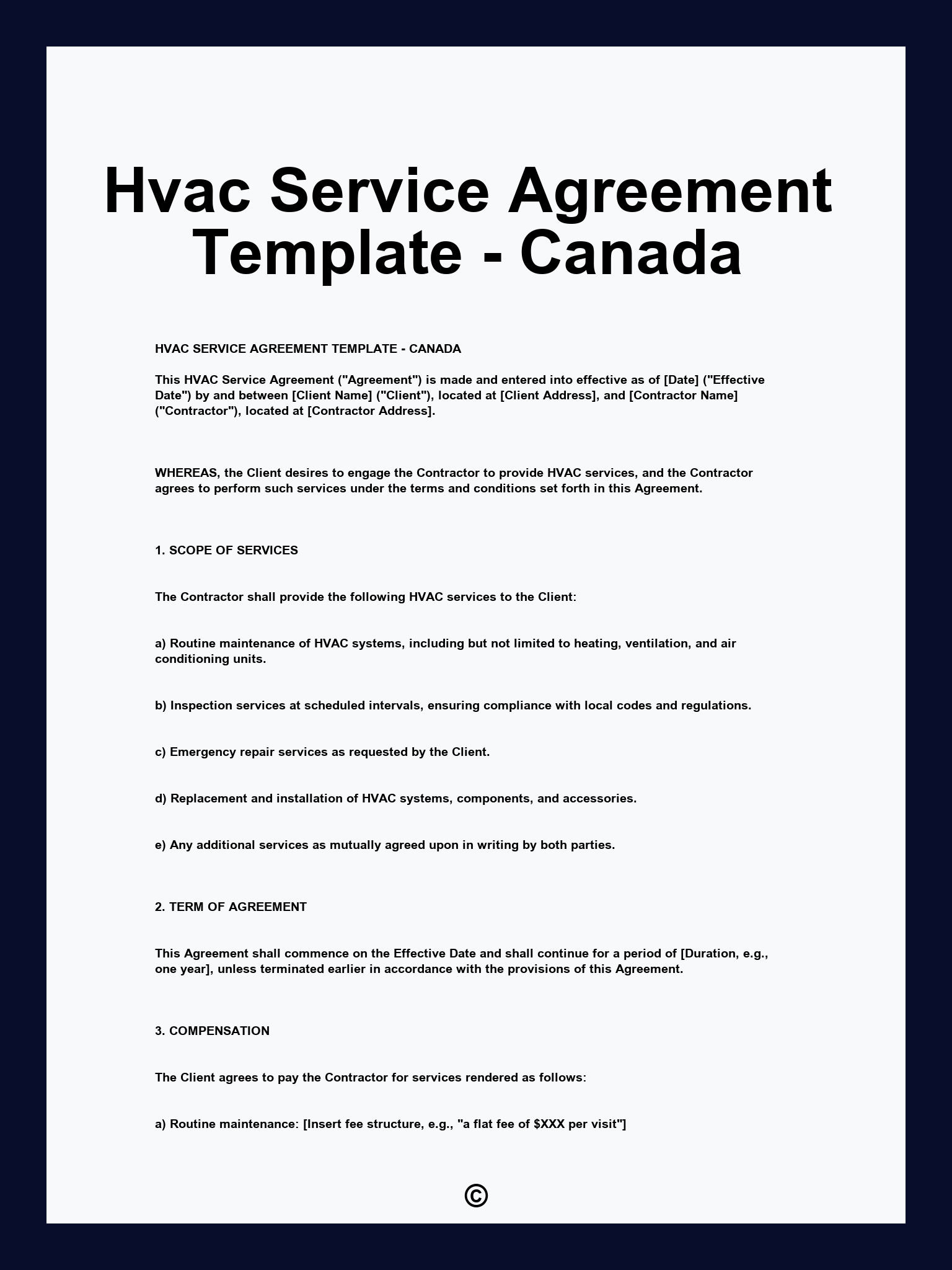 Hvac Service Agreement Template - Canada