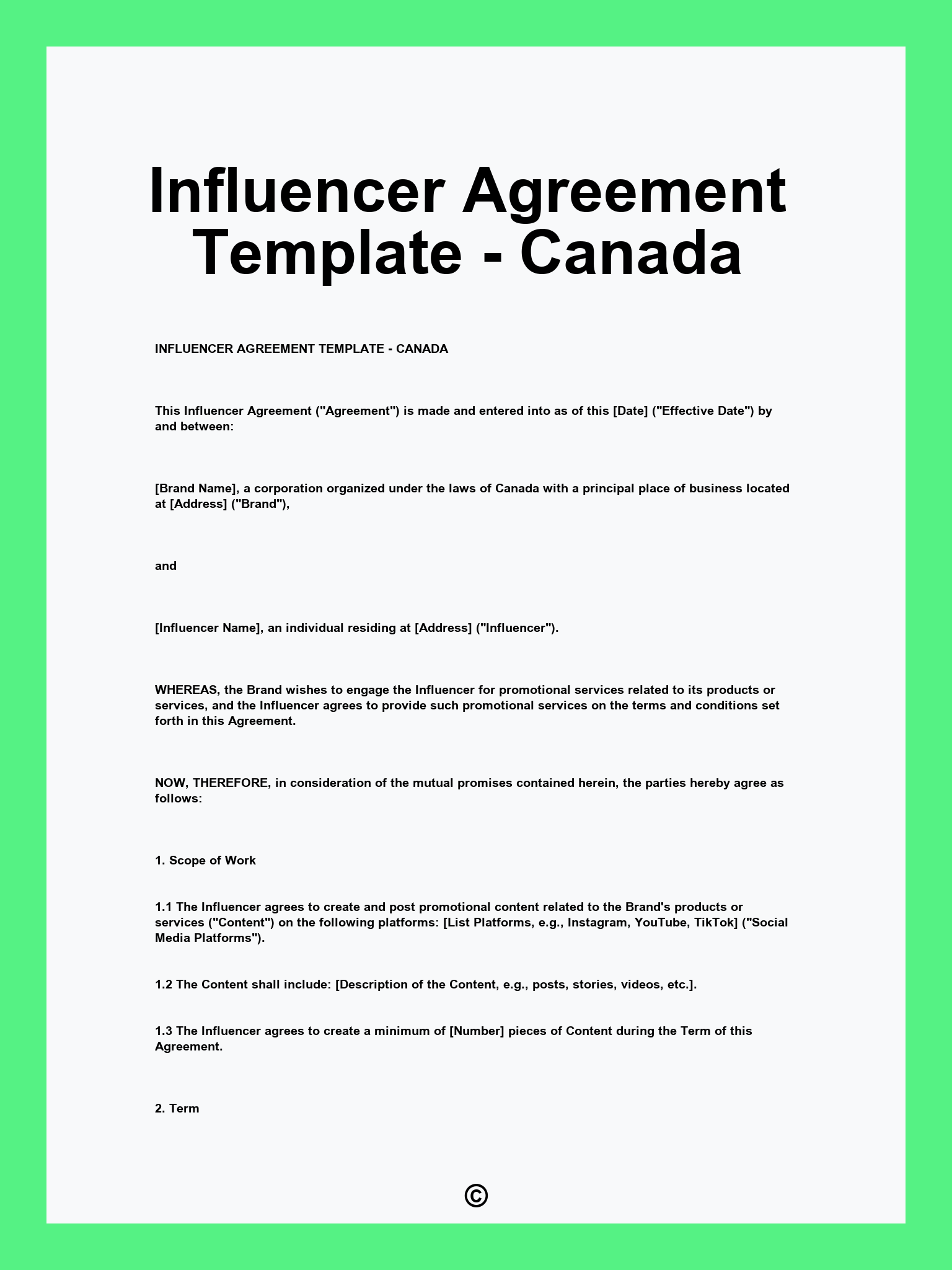 Influencer Agreement Template - Canada