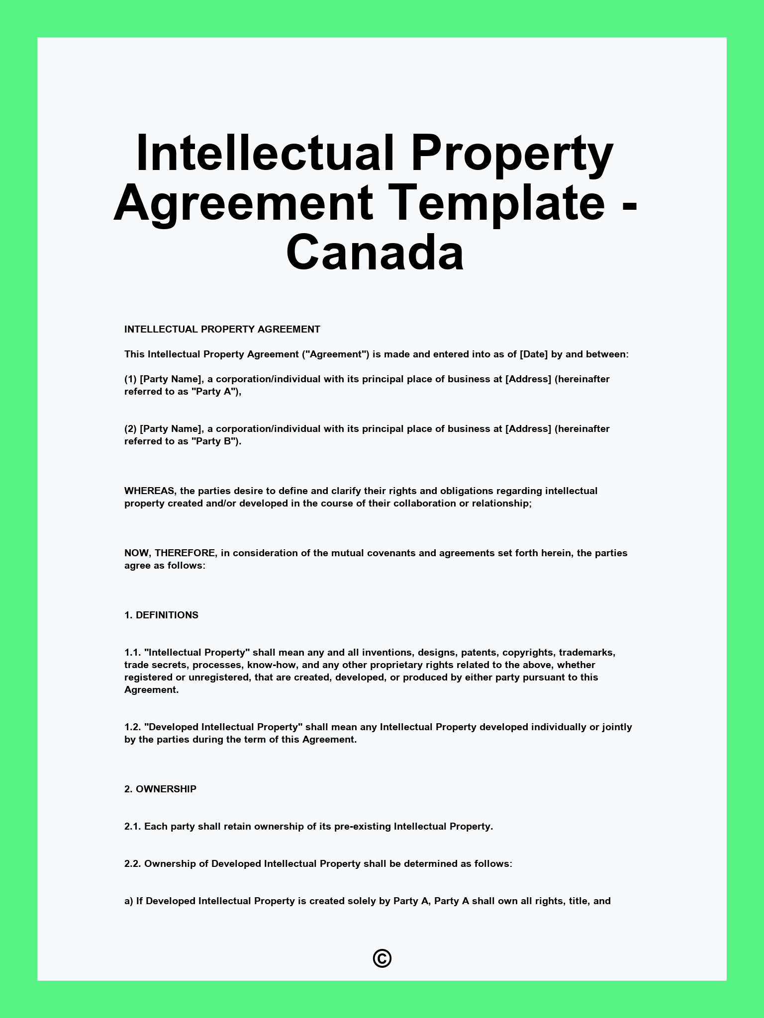 Intellectual Property Agreement Template - Canada