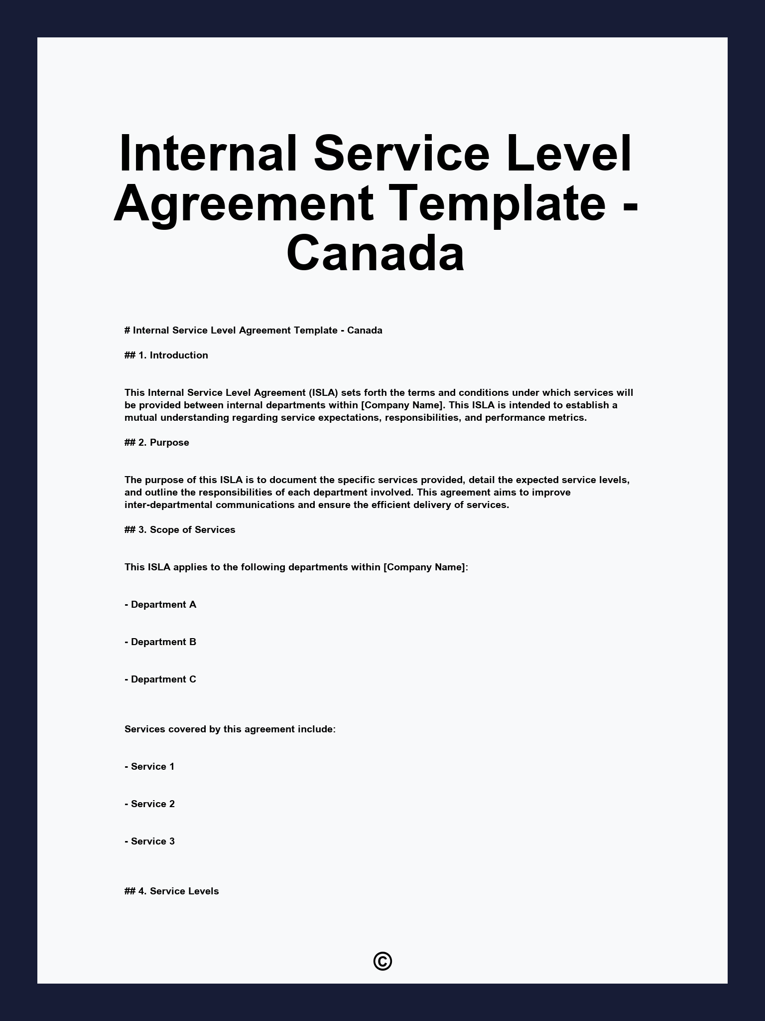 Internal Service Level Agreement Template - Canada