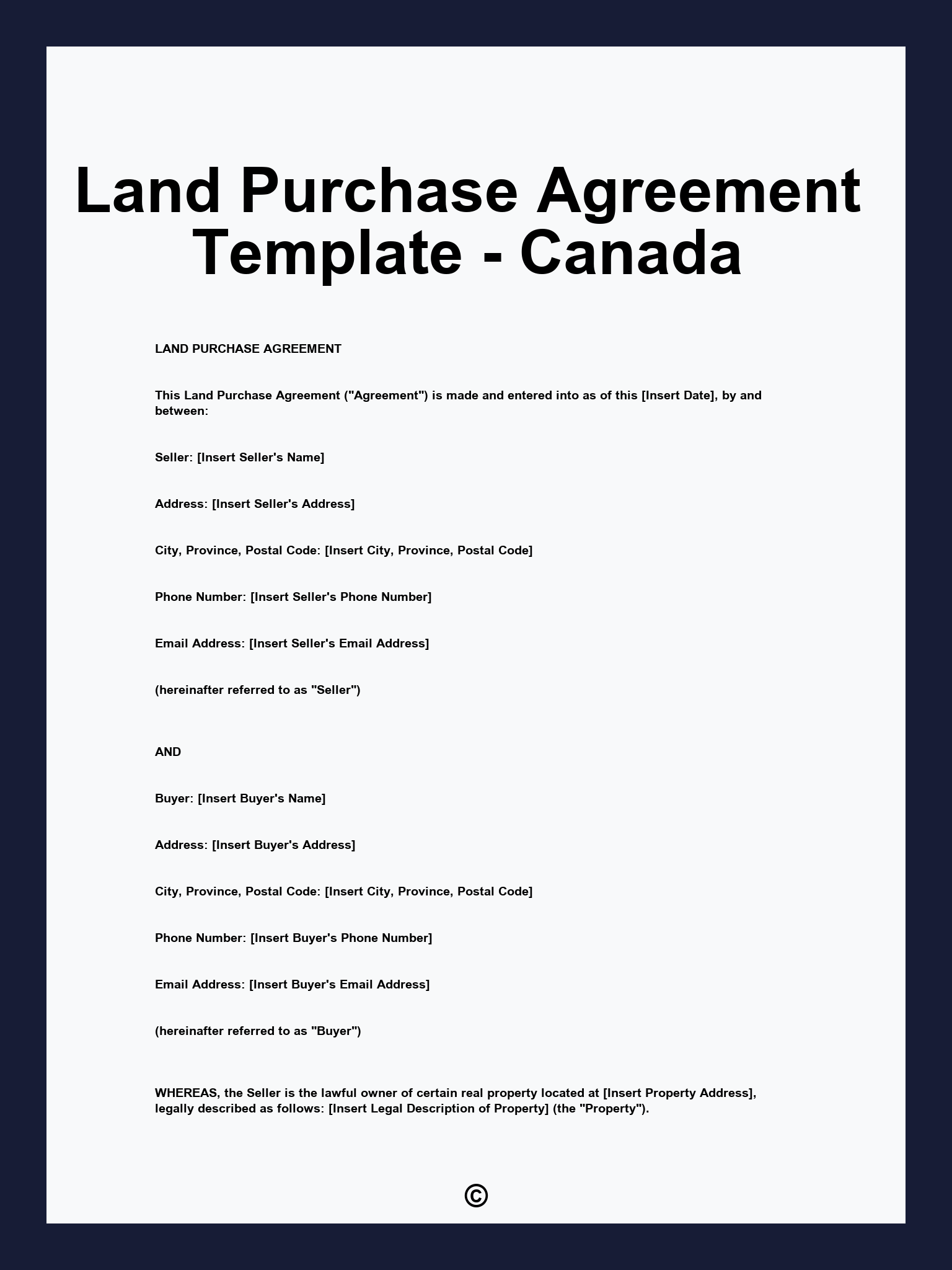 Land Purchase Agreement Template - Canada